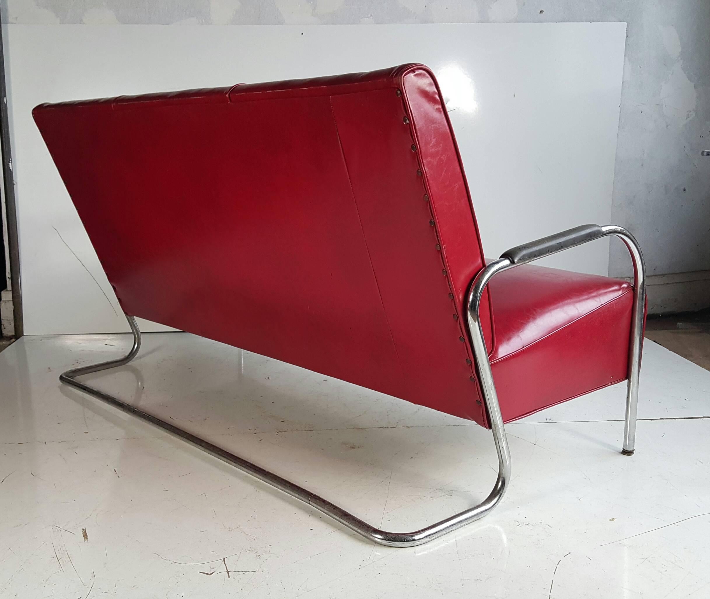 Mid-20th Century Wolfgang Hoffmann Tubular Chrome Three-Seat Sofa /Settee, Art Deco