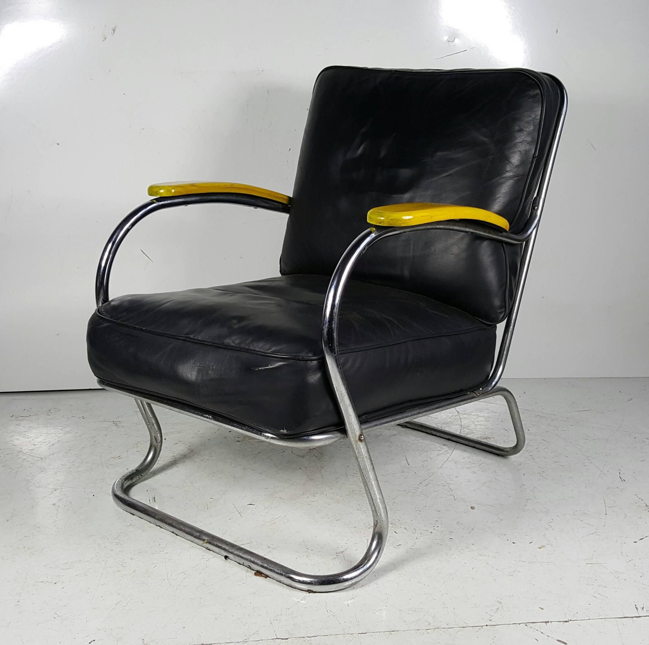 Art Deco Chrome and Leather K E M Webber Lounge Chair, circa 1930s 1