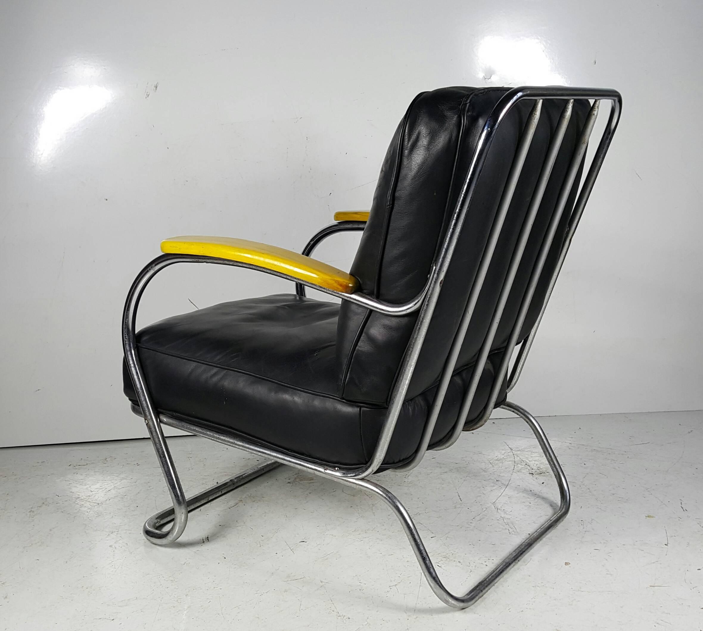 Mid-20th Century Art Deco Chrome and Leather K E M Webber Lounge Chair, circa 1930s