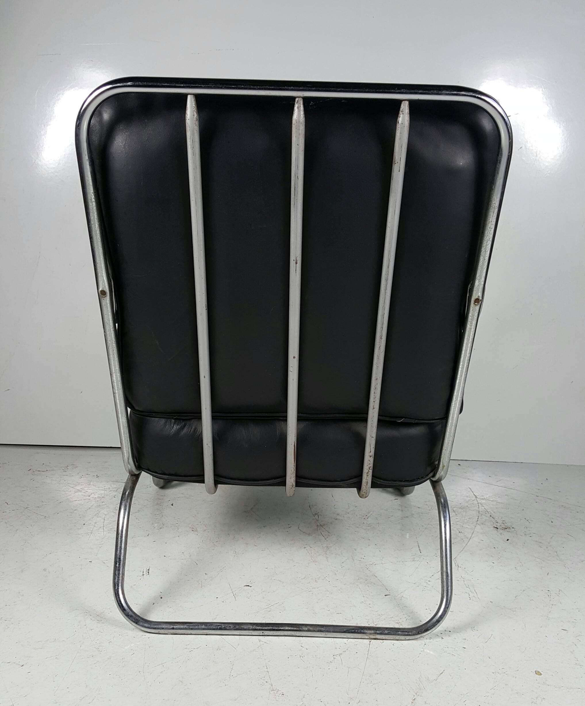 American Art Deco Chrome and Leather K E M Webber Lounge Chair, circa 1930s