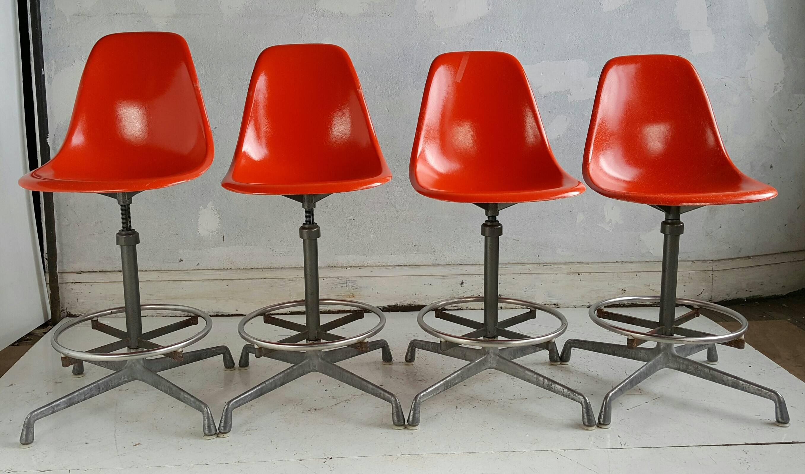 American Set of Four Charles and Ray Eames Drafting Stools, Herman Miller