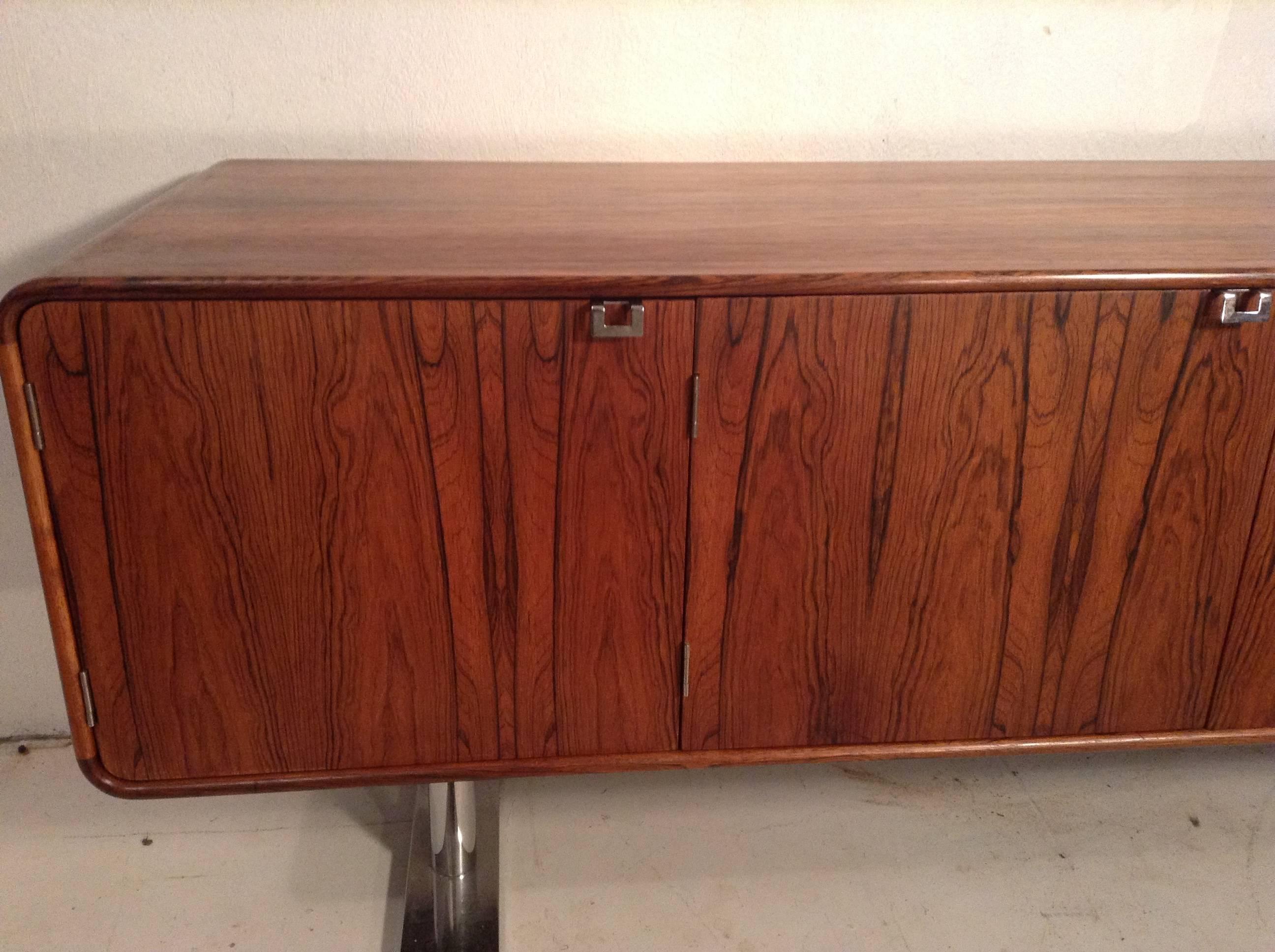 Danish Rare Lief Jacobsen Rosewood and Chrome Credenza