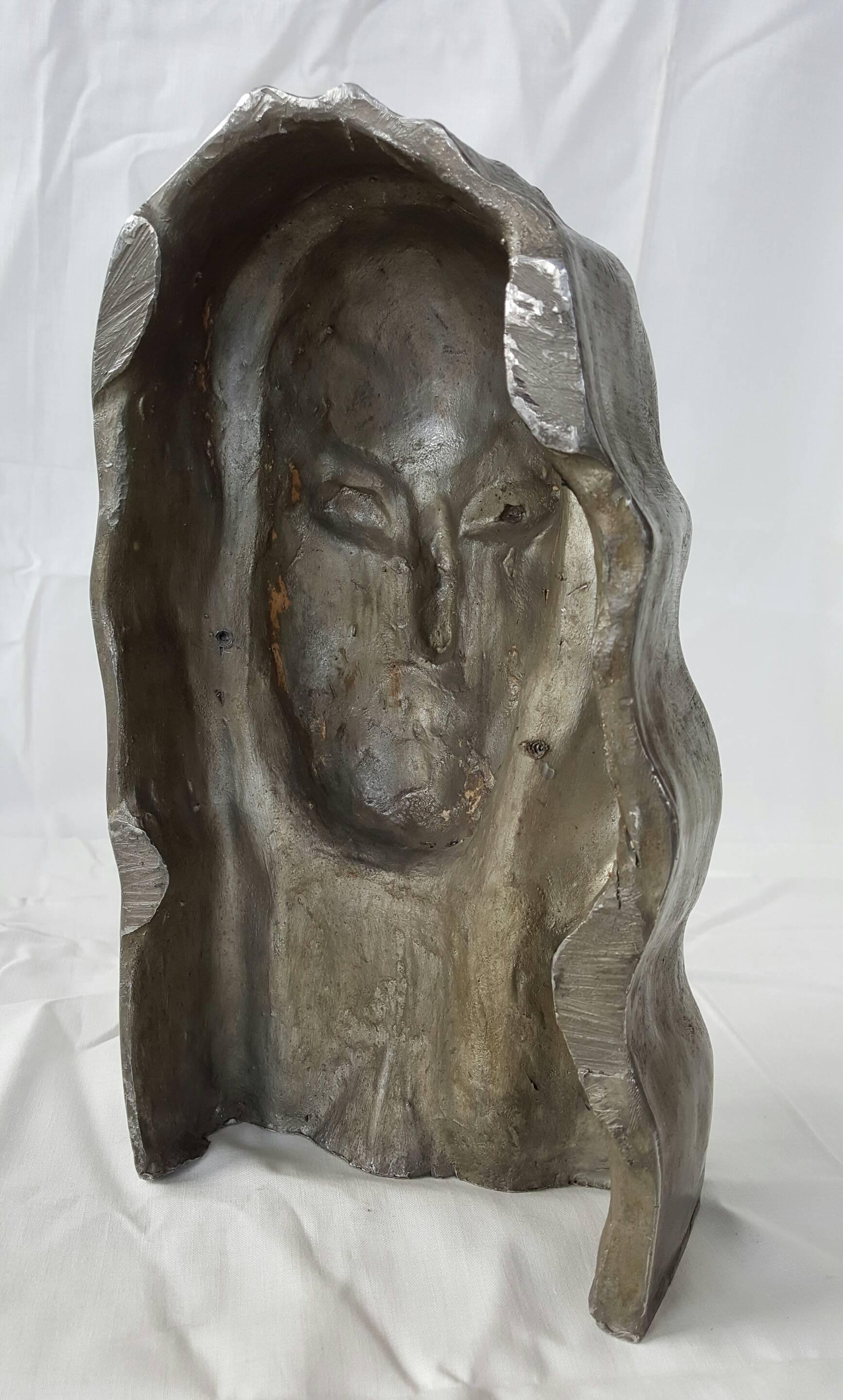 Weiner Werkstatte, Art Deco Stylized Woman Head, Molded Zinc 2