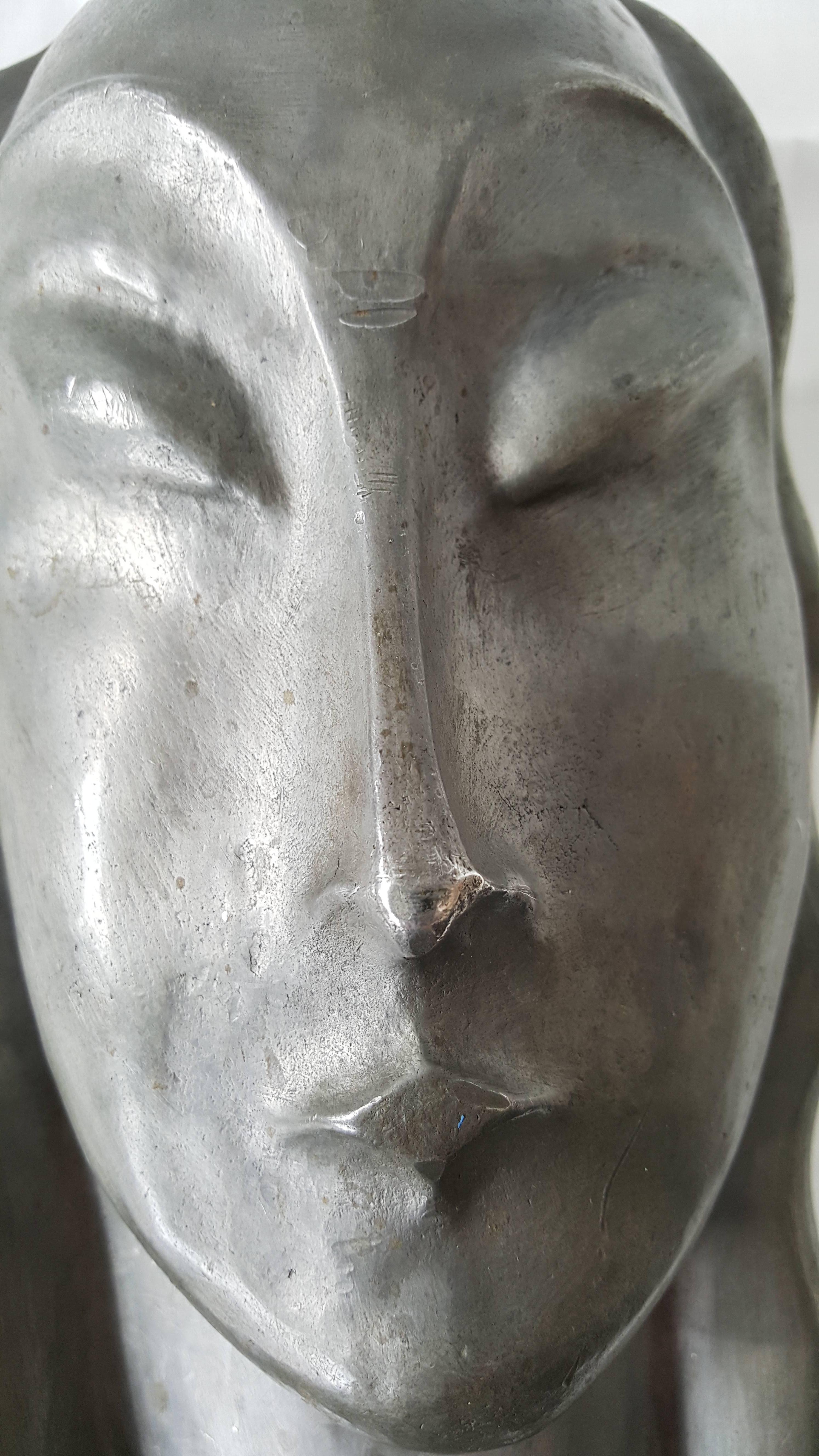 Unknown Weiner Werkstatte, Art Deco Stylized Woman Head, Molded Zinc