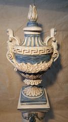 Monumental Italian Majolica Figured Urn and Pedestal, 71" Tall