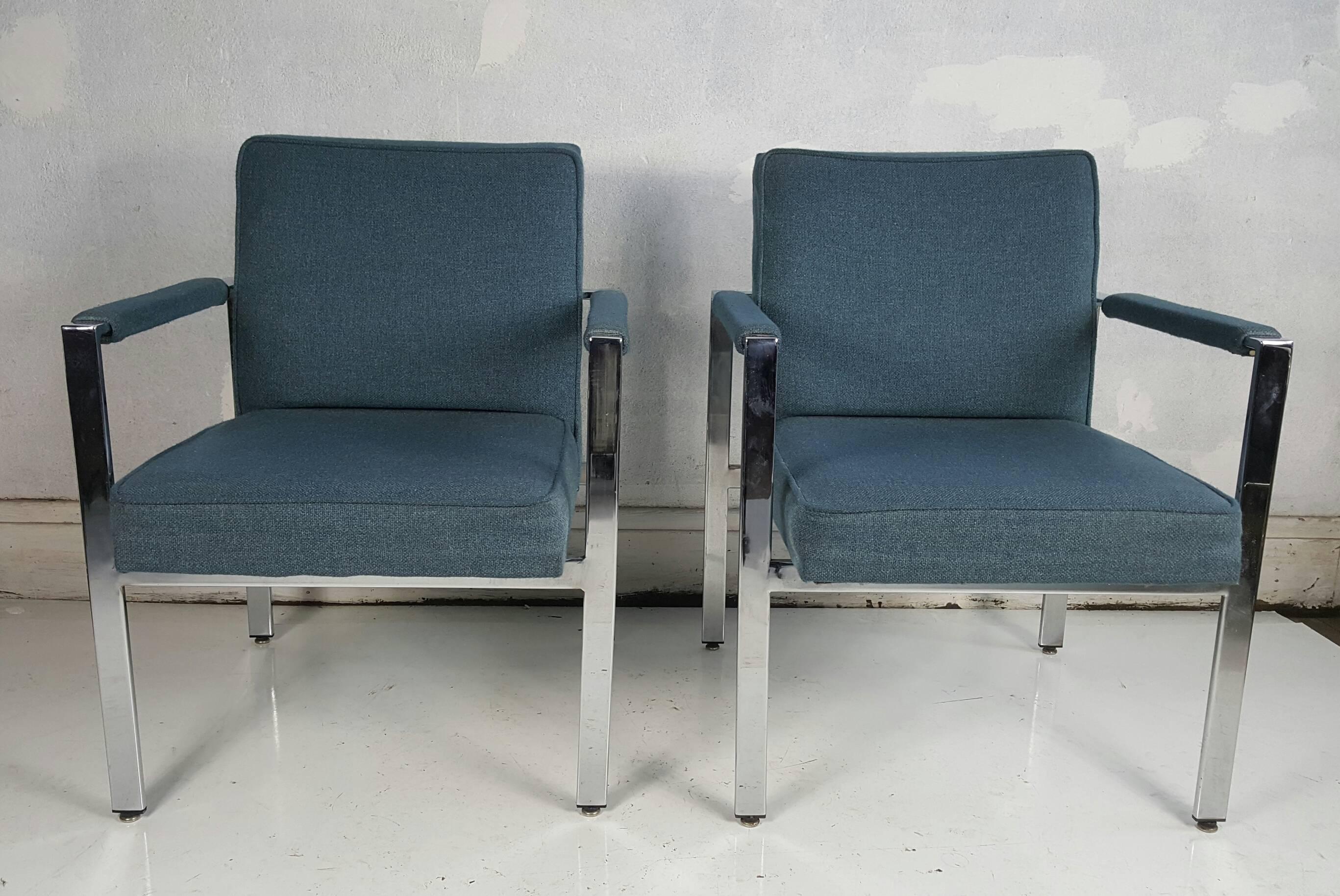 Pair of Milo Baughman Chrome Frame Lounge Chairs, 1970s 2