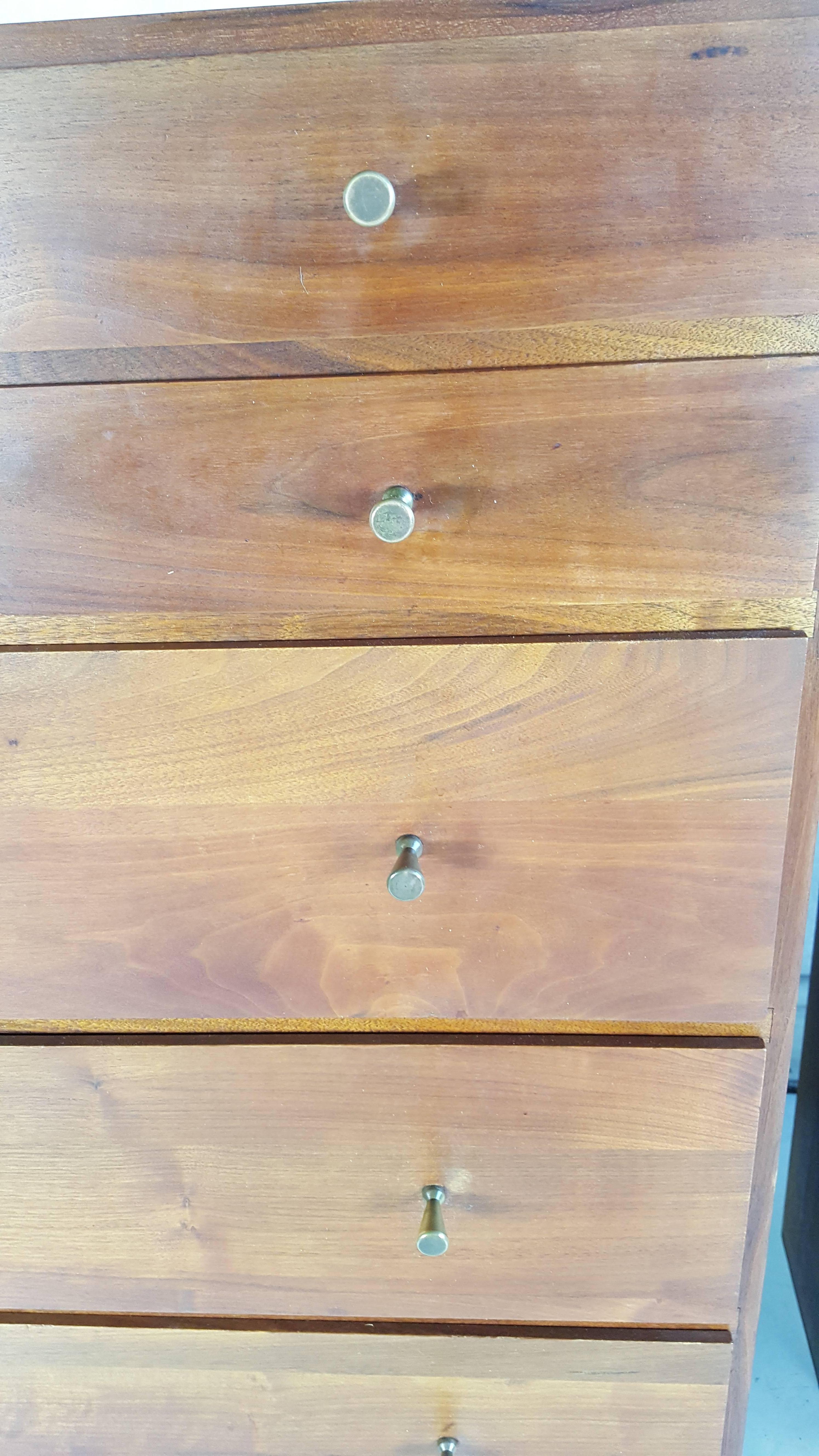 Bronze Pair of Mid-Century Modern Solid Walnut 6 Drawer Chests / Dressers