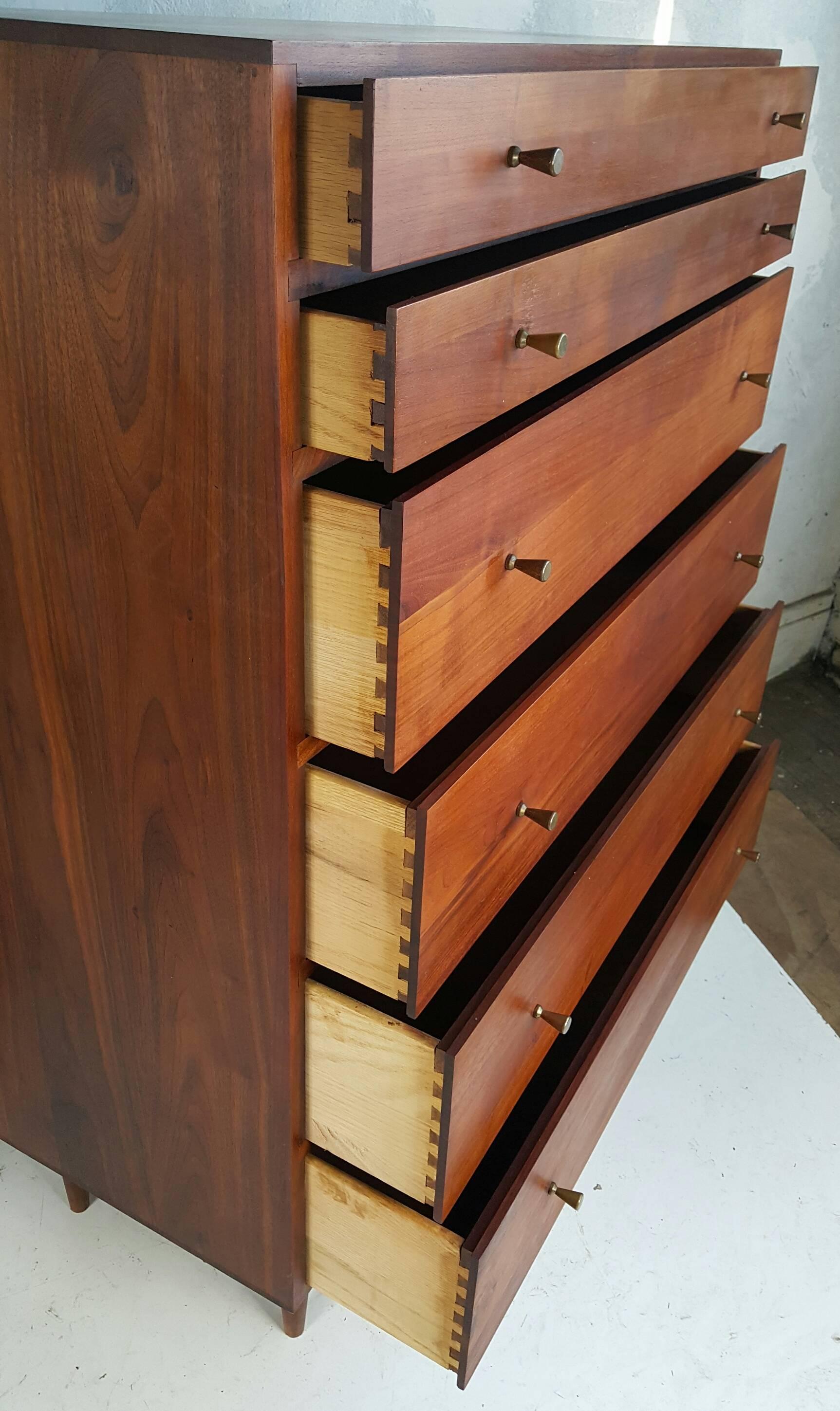 20th Century Pair of Mid-Century Modern Solid Walnut 6 Drawer Chests / Dressers