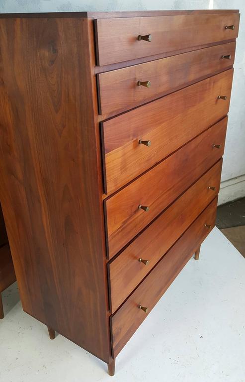 Pair Of Mid Century Modern Solid Walnut 6 Drawer Chests Dressers