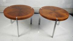 Pair of Modernist Figured Walnut and Chrome Occasional Tables