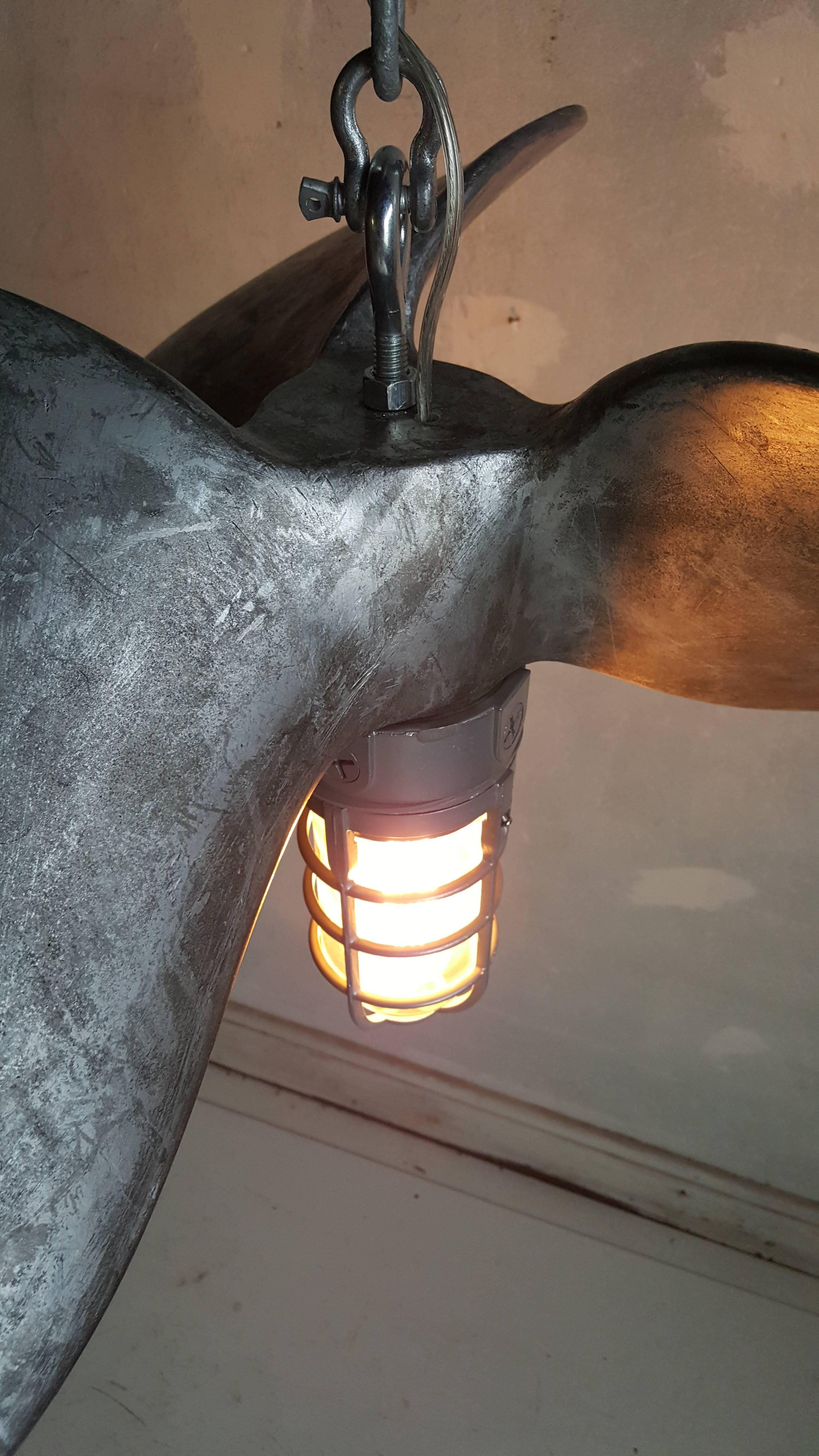 Industrial Aluminium Nautical Propeller Hanging Light Fixture In Distressed Condition In Buffalo, NY
