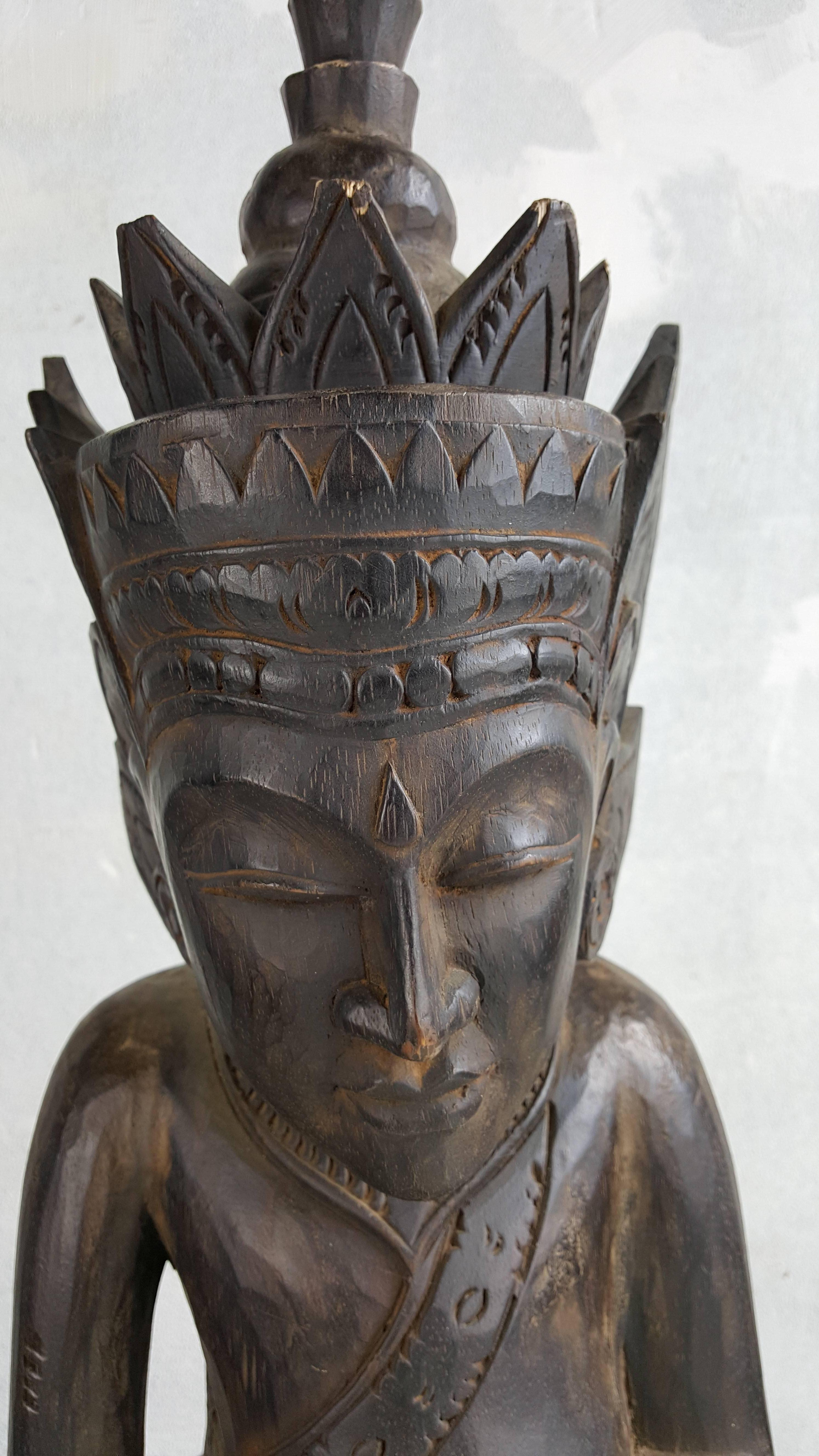 Exceptionally Large Burmese Carved Wood Sitting Buddha 2