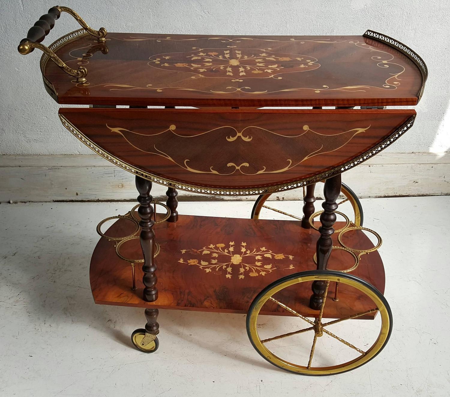 MidCentury Italian DropLeaf Burl Inlay Bar Cart Aldo Tura at 1stdibs