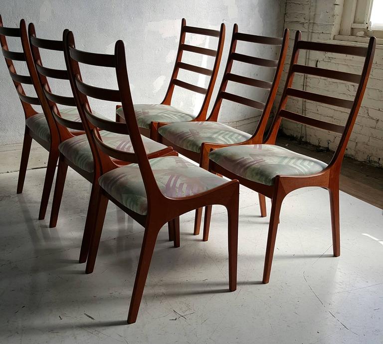 Set of Six Danish Modern Teak Ladder Back Dining Chairs by Kai