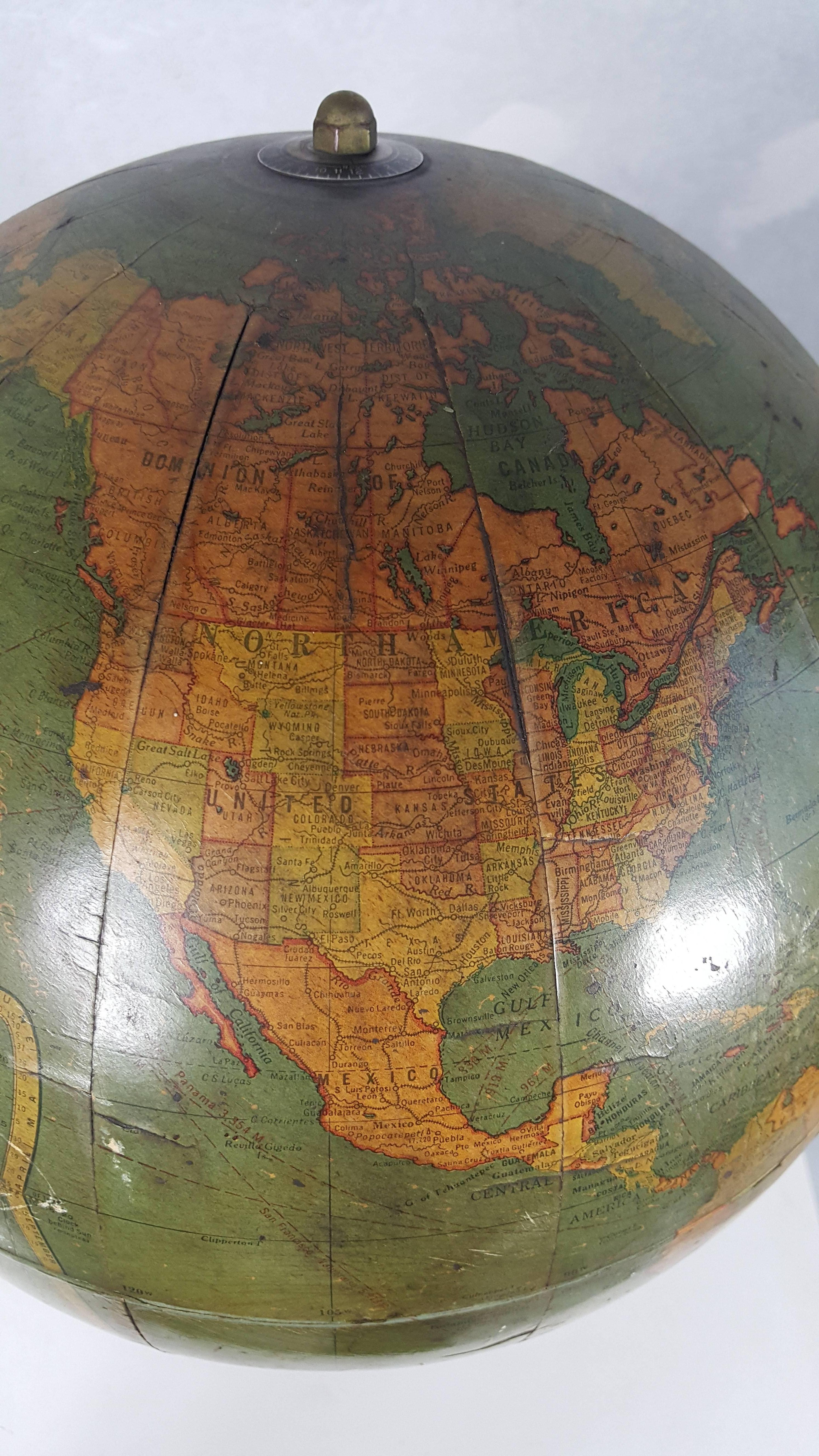 American Art Deco Antique World Globe, Richard E. Byrd Globe-Barowe Inc