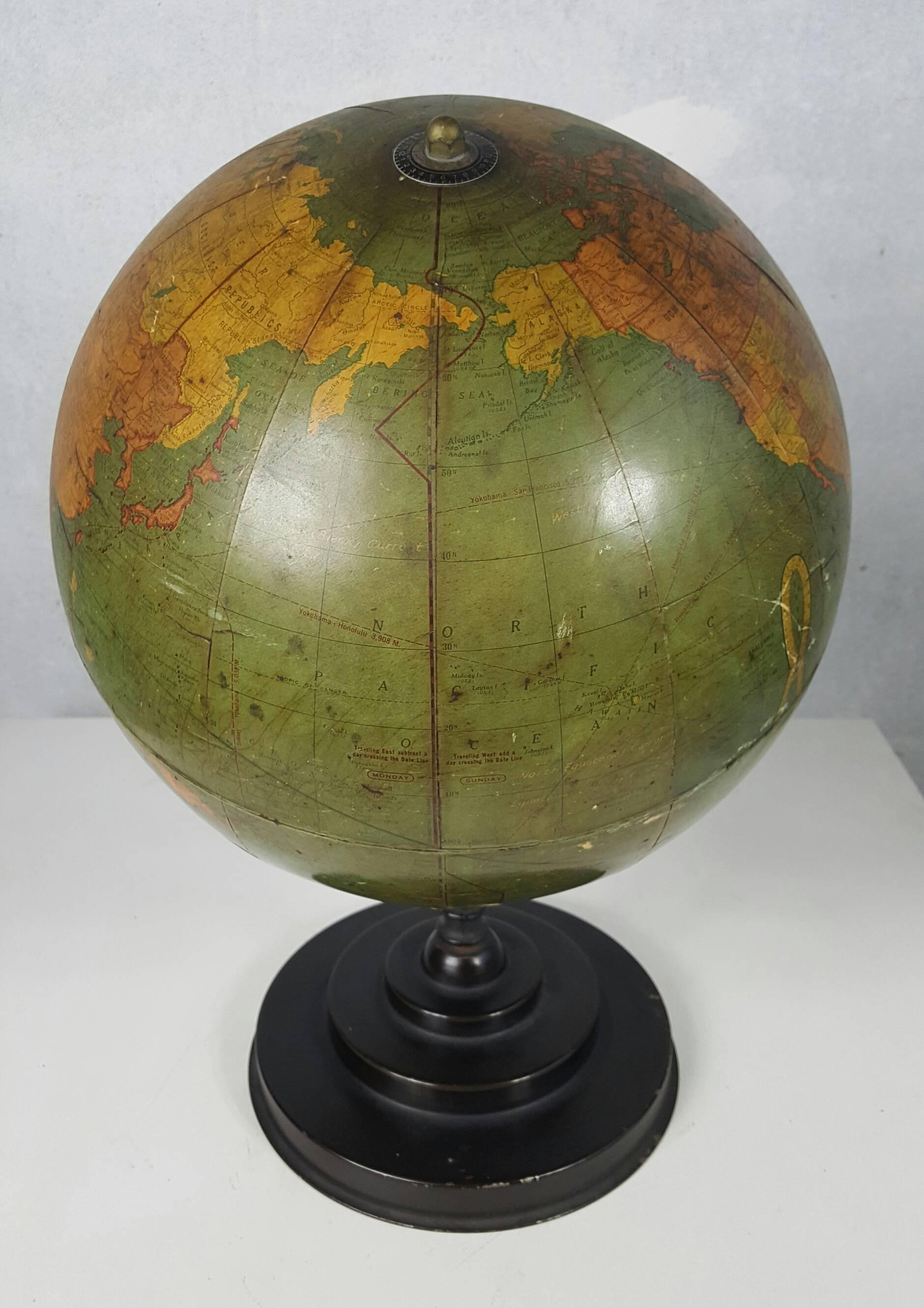 Early 20th Century Art Deco Antique World Globe, Richard E. Byrd Globe-Barowe Inc