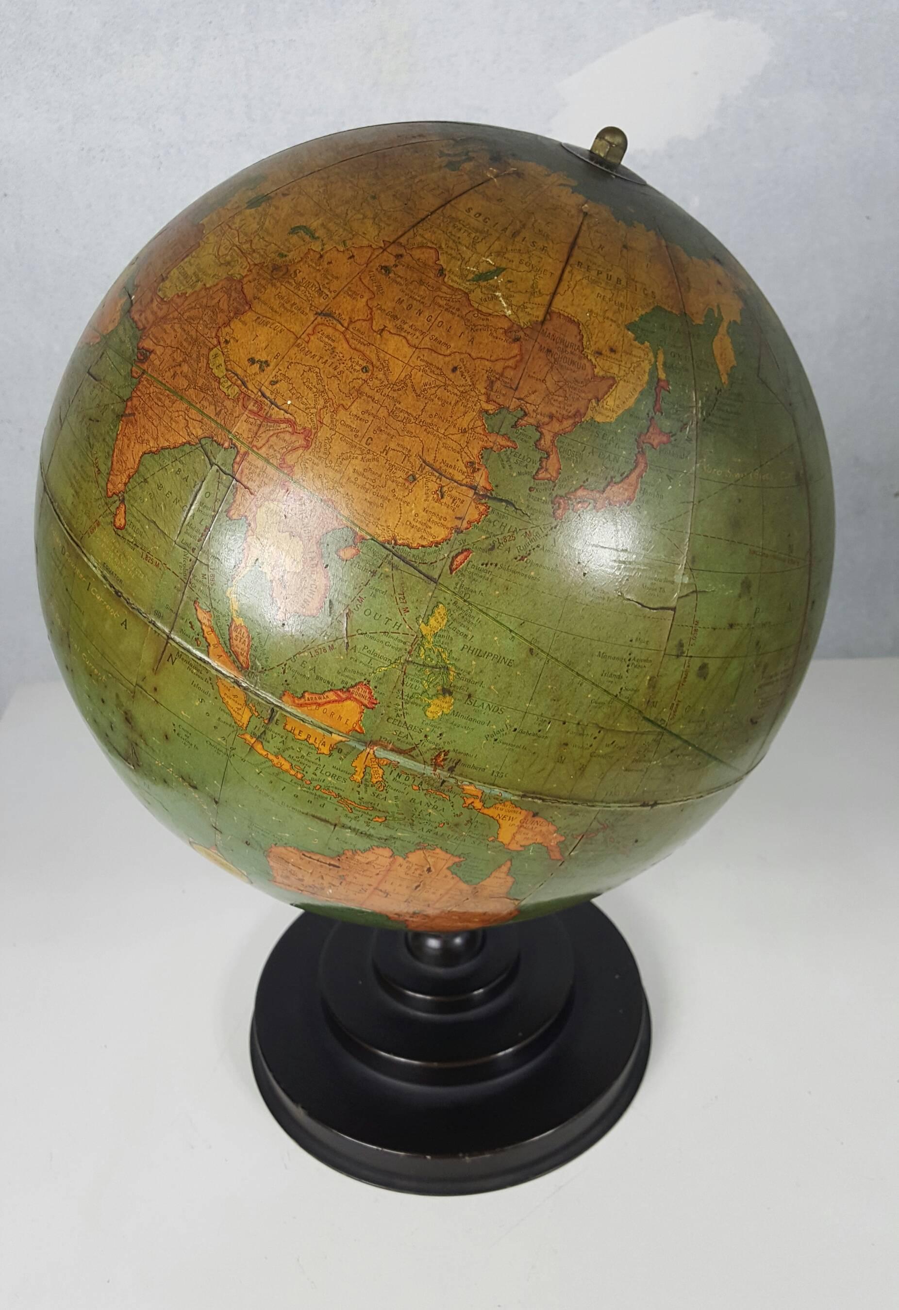 Metal Art Deco Antique World Globe, Richard E. Byrd Globe-Barowe Inc