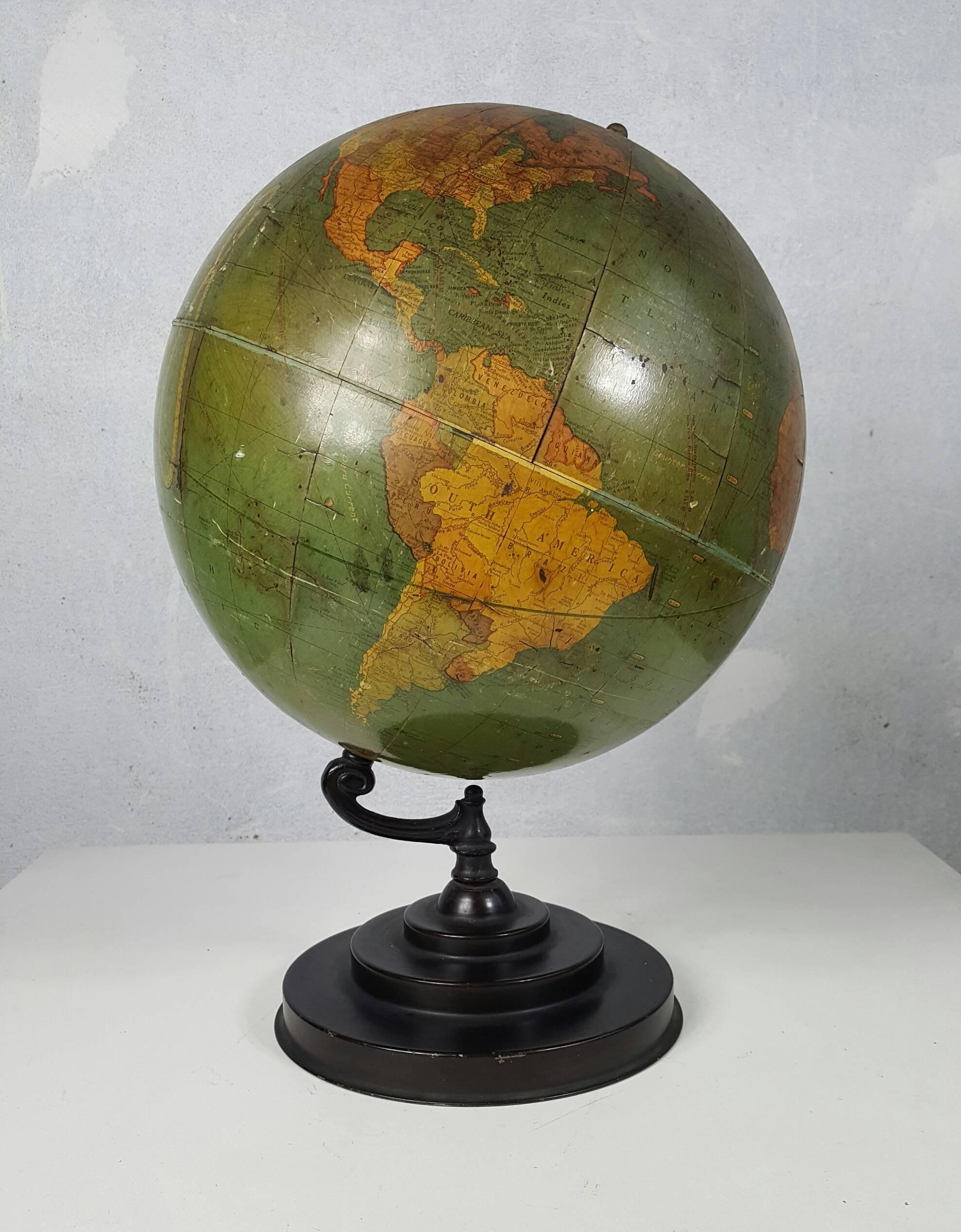 12 inch Art Deco vintage world globe official Richard E. Byrd Globe - Barowe Inc-1924. Nice original condition, wonderful patina, Classic stepped deco base, minor separation to seams.