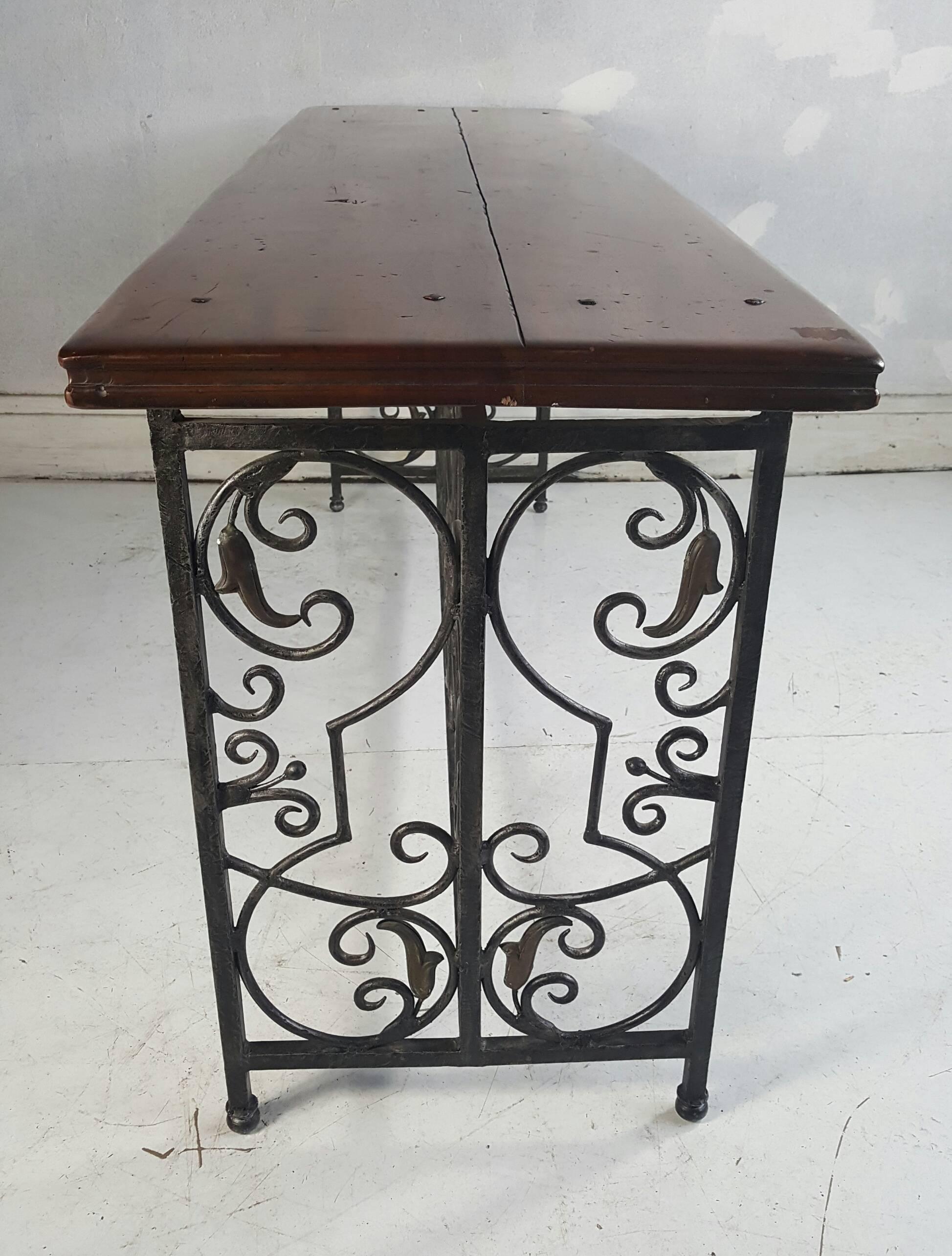 Beaux Arts French Wrought Iron and Brass/Bronze Console Table
