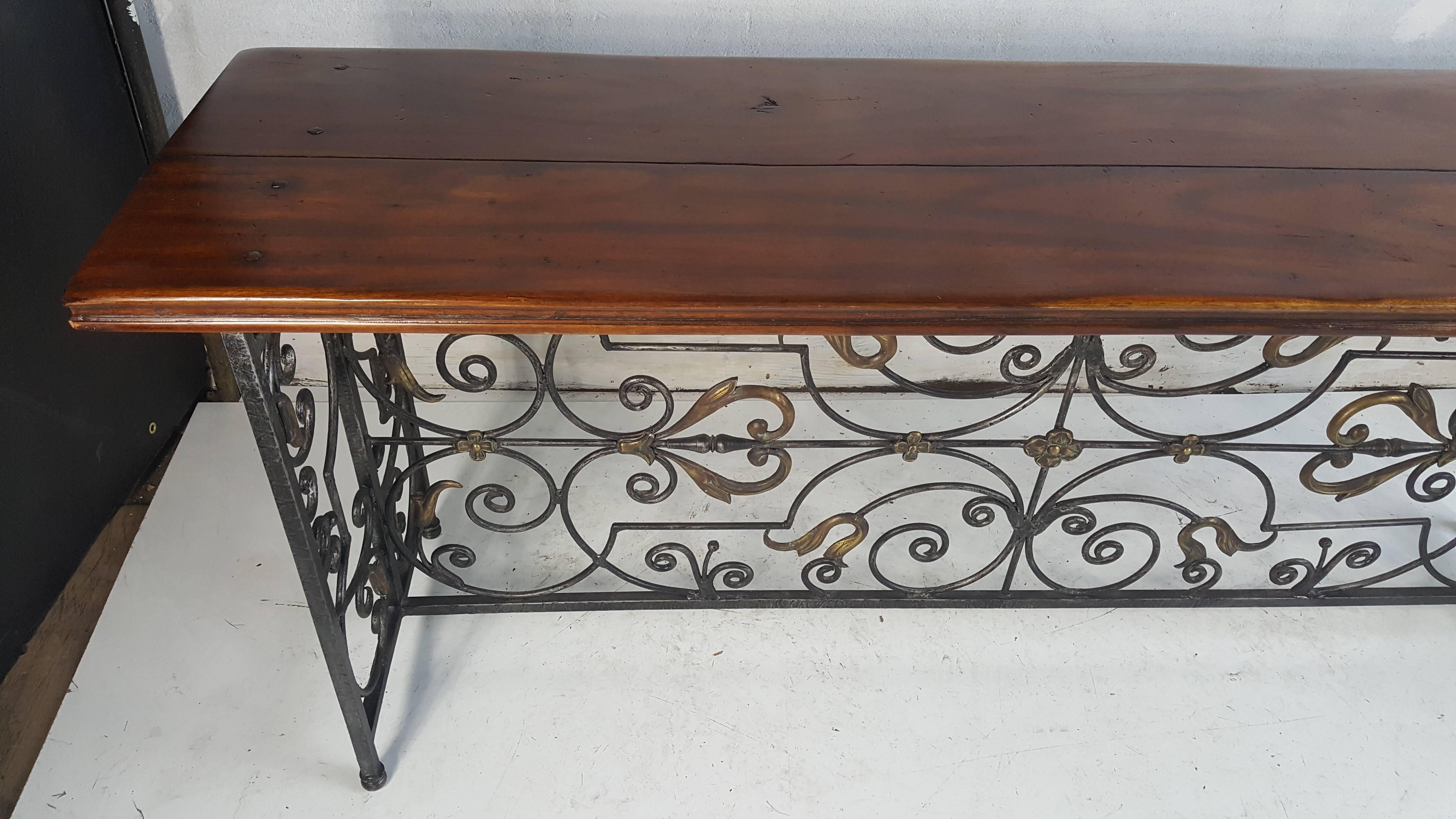 20th Century French Wrought Iron and Brass/Bronze Console Table