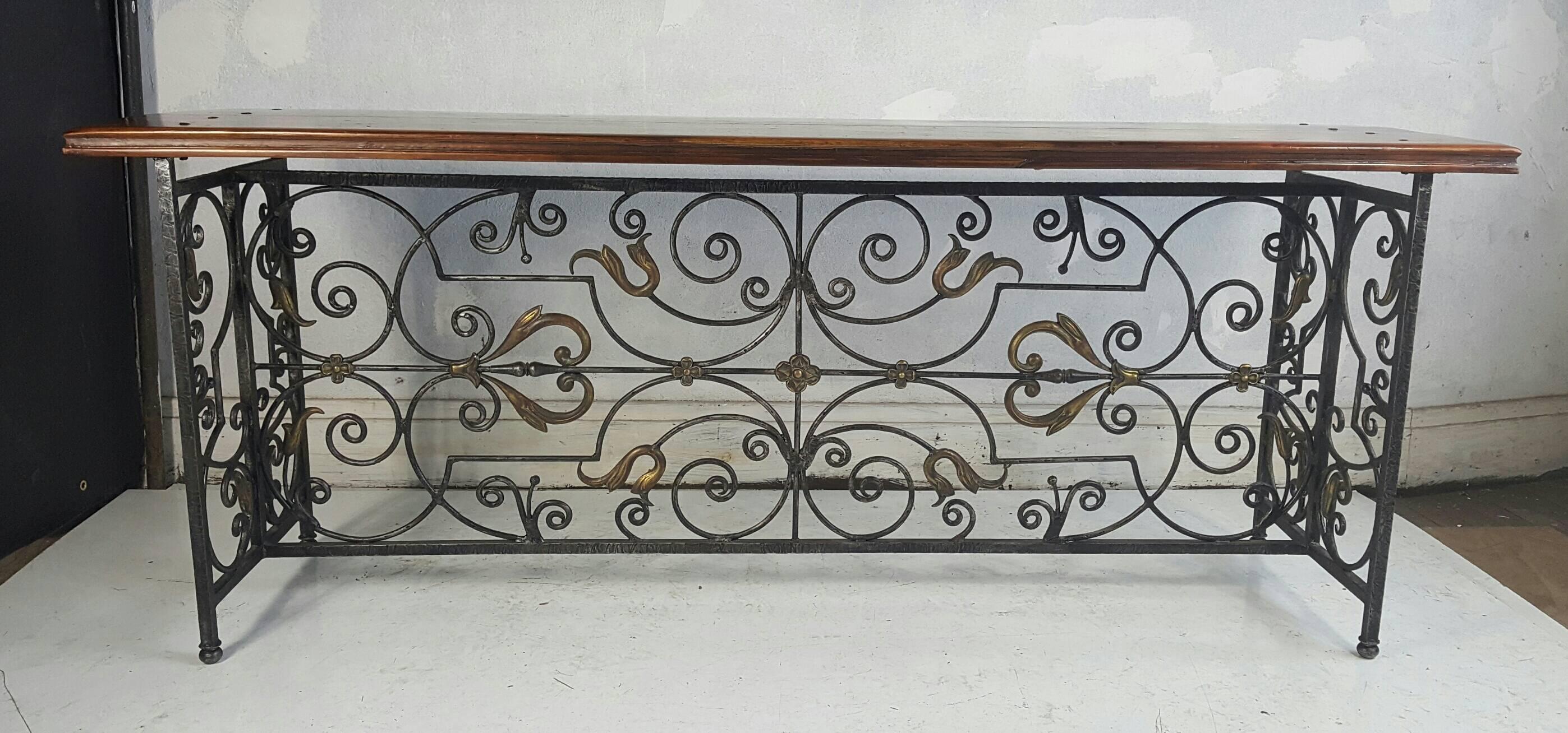 French Wrought Iron and Brass/Bronze Console Table 1