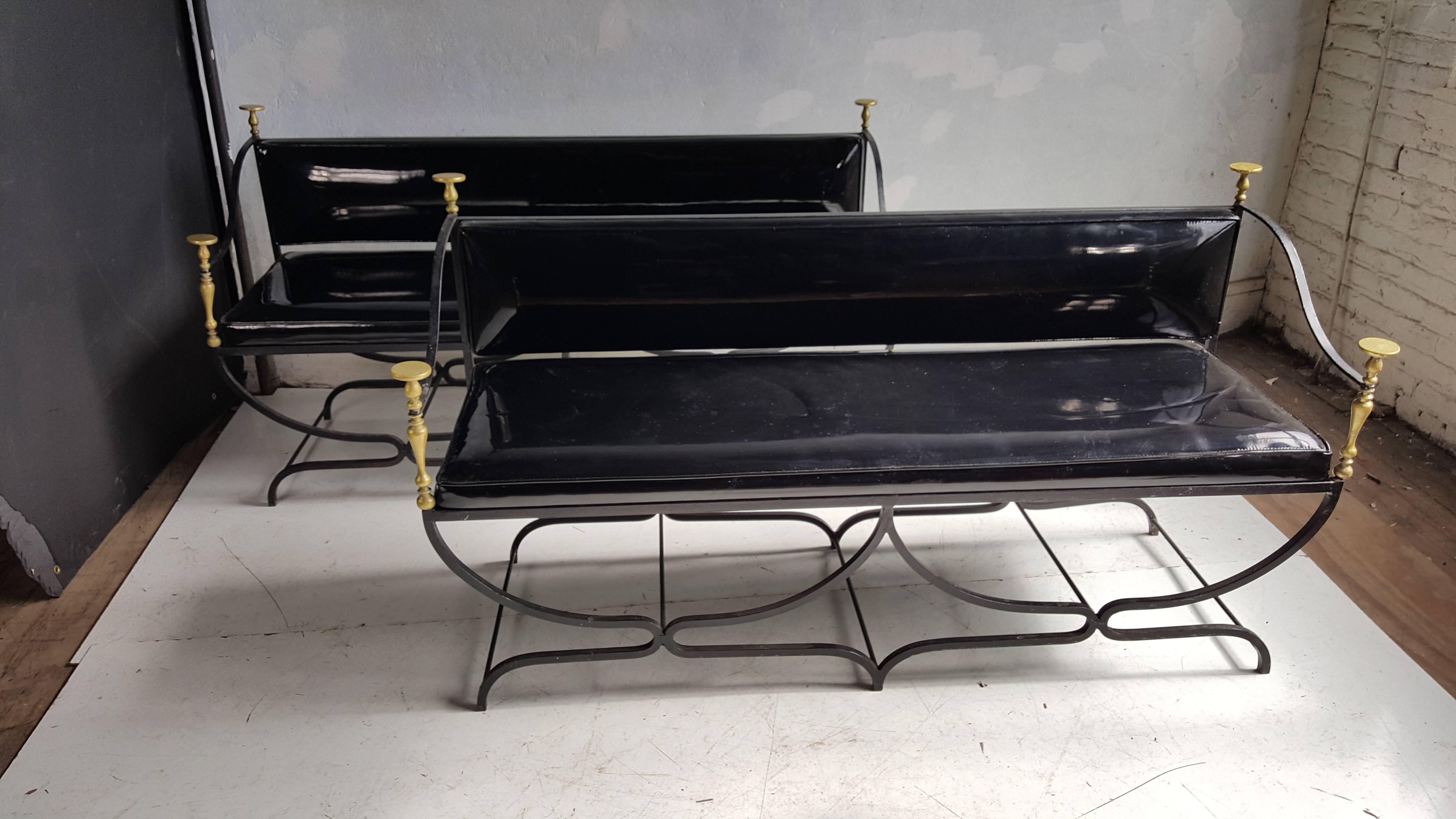 Matched Pair of Italian Mid-Century Savonarola Brass and Iron Settee's In Good Condition In Buffalo, NY
