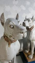 Pair of Monumental 20th Century Glazed Terra Cotta Dog Sculptures, Italy