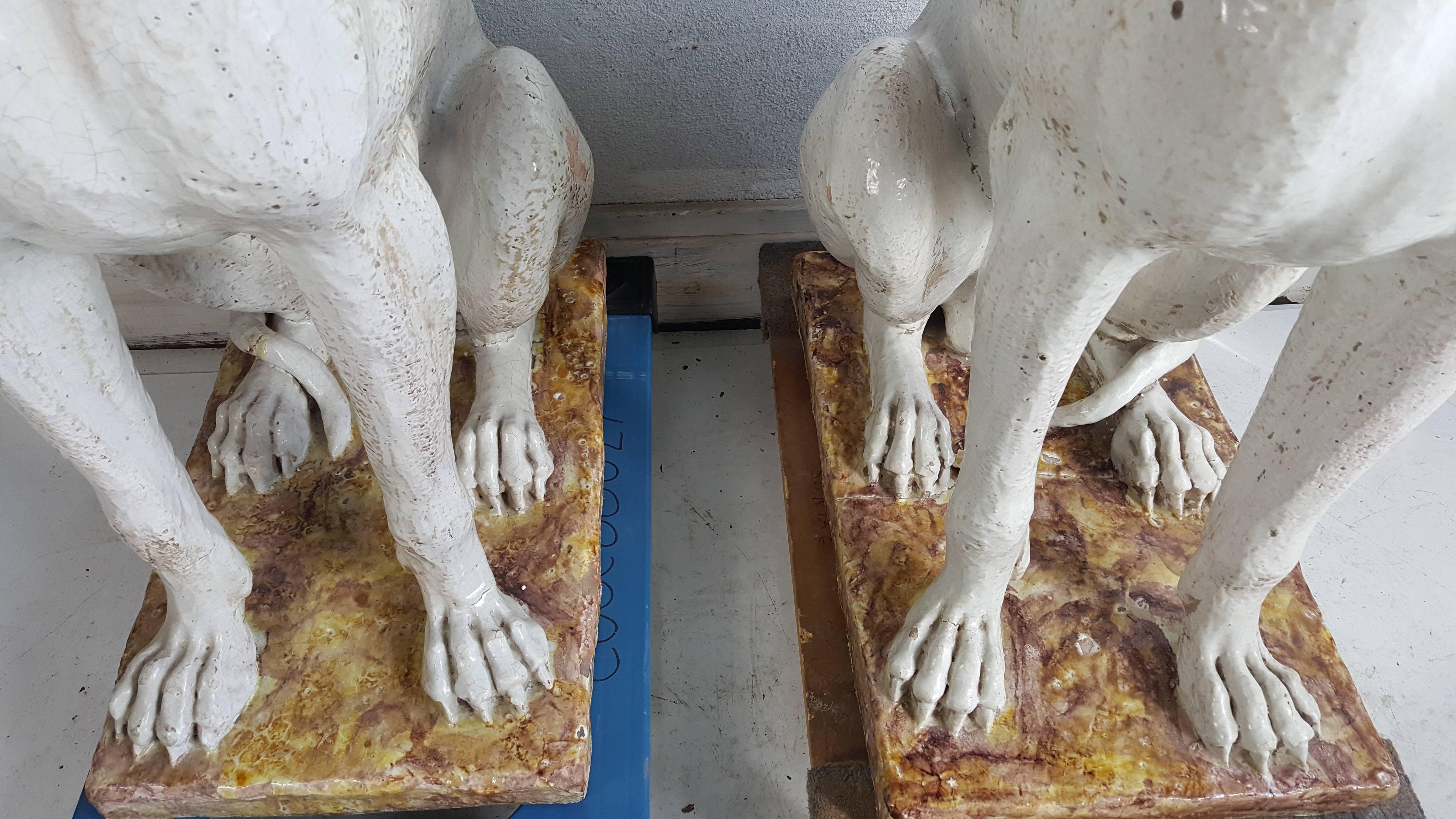 Italian Pair of Monumental 20th Century Glazed Terra Cotta Dog Sculptures, Italy