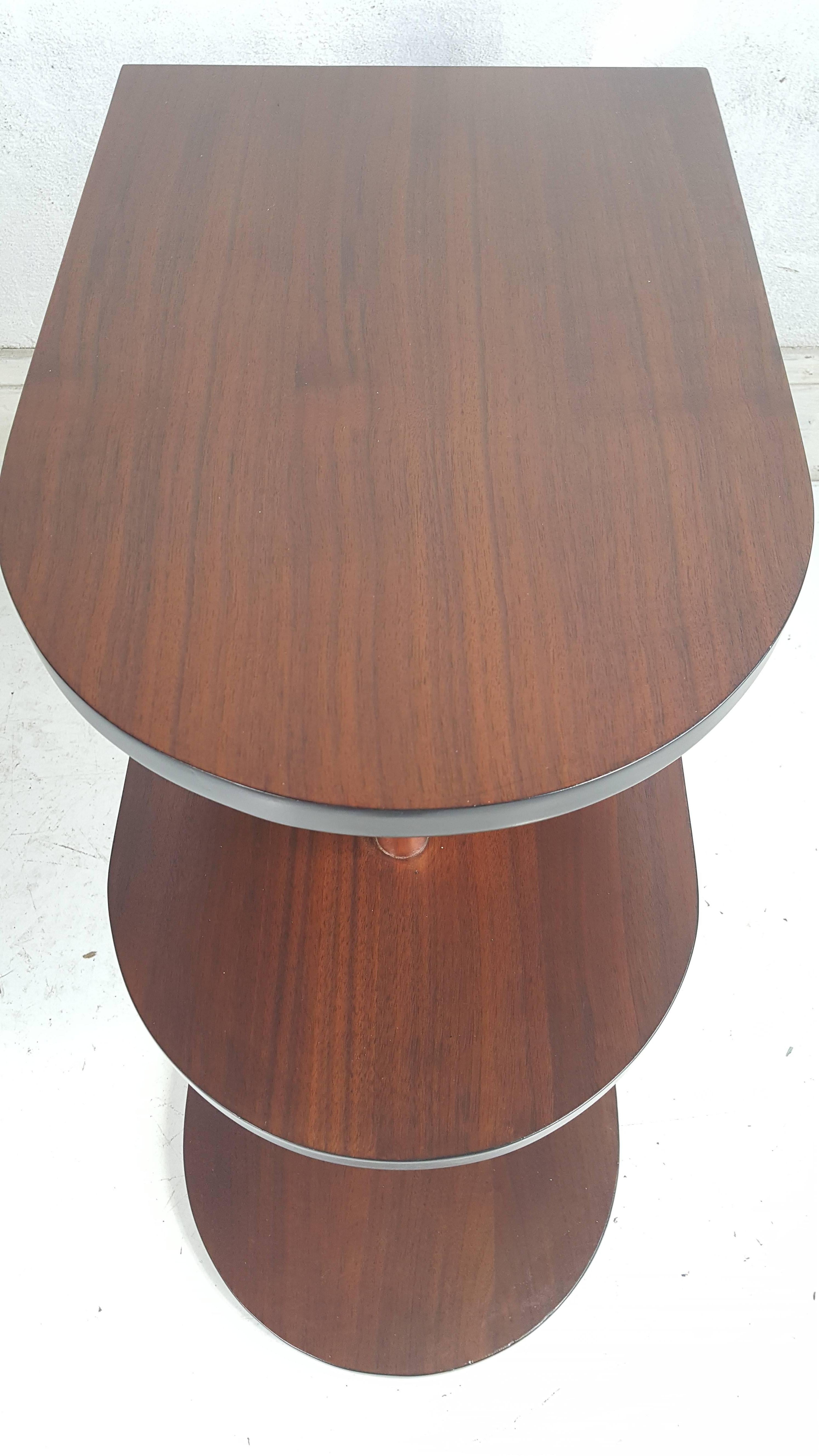 American Art Deco Streamlined Walnut and Copper Three-Tiered Stand