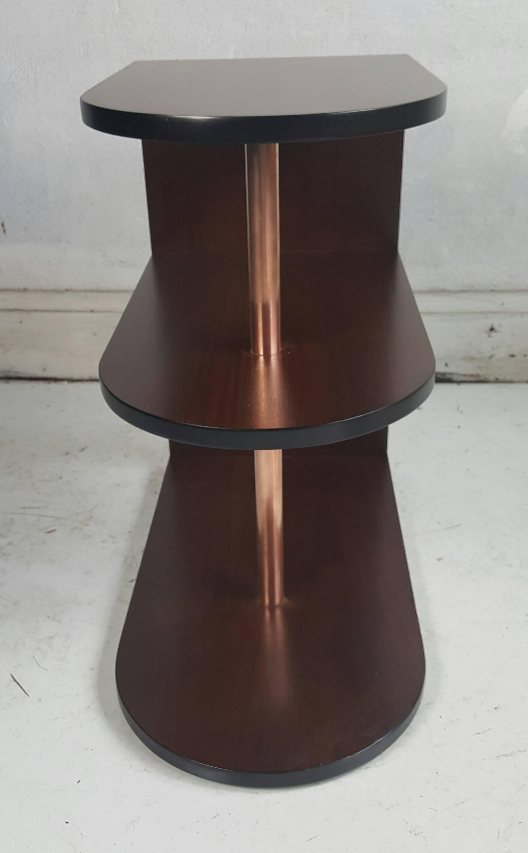 Art Deco Streamlined Walnut and Copper Three-Tiered Stand In Excellent Condition In Buffalo, NY
