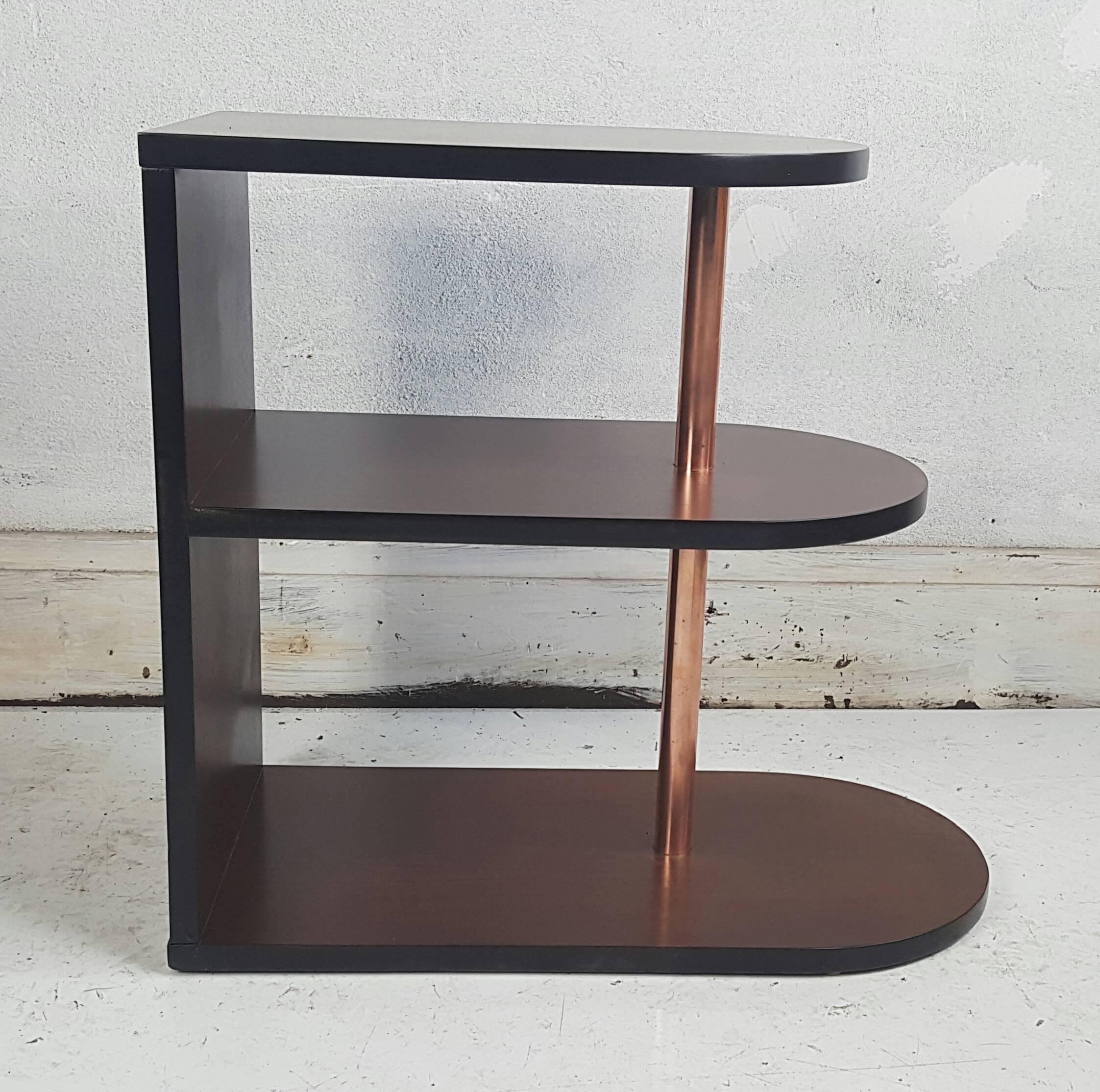 Art Deco Streamlined Walnut and Copper Three-Tiered Stand 2