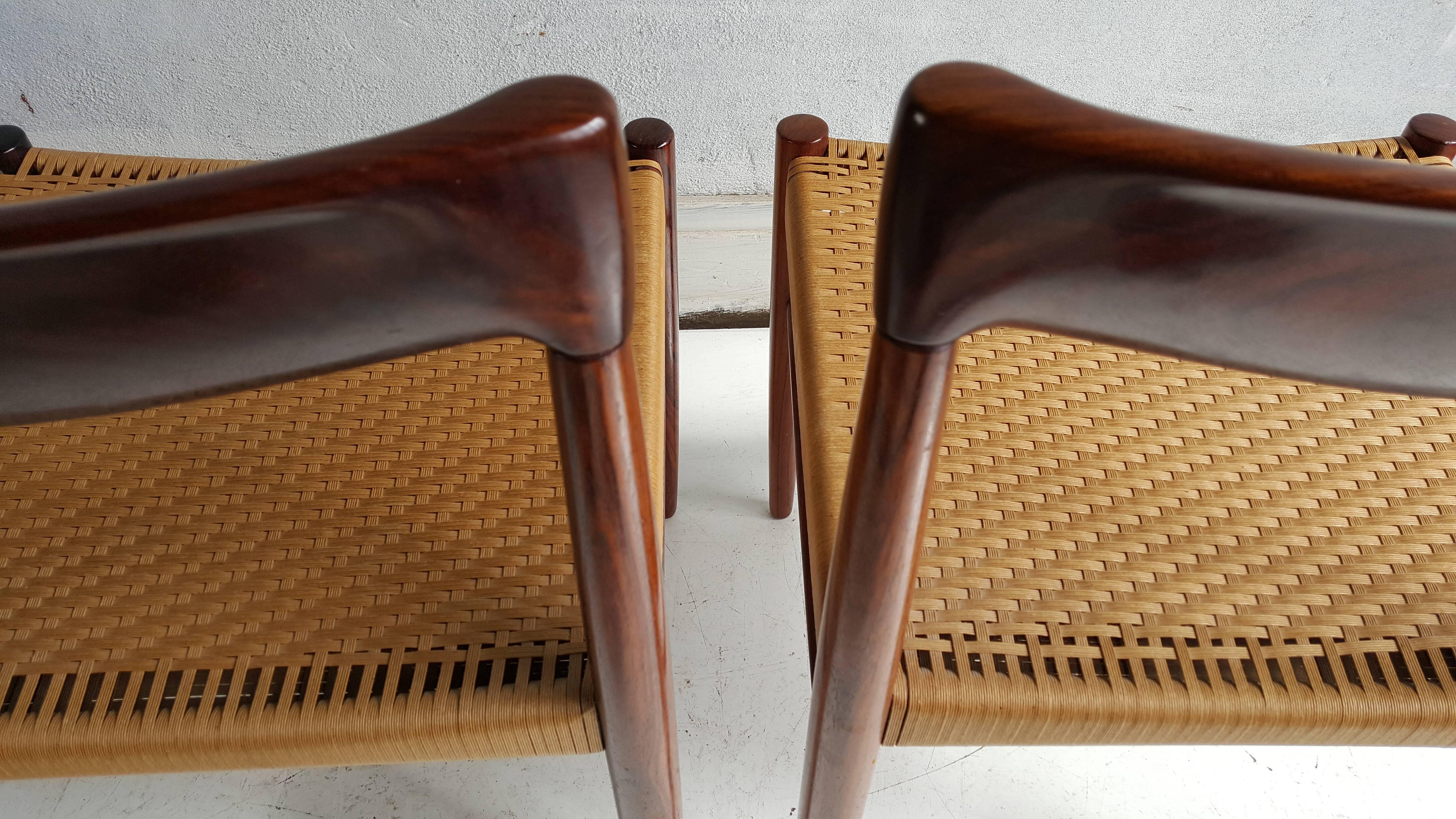 Set of Four Rosewood and Rush Dining Chairs H.W.Klein for Bramen, Denmark 2