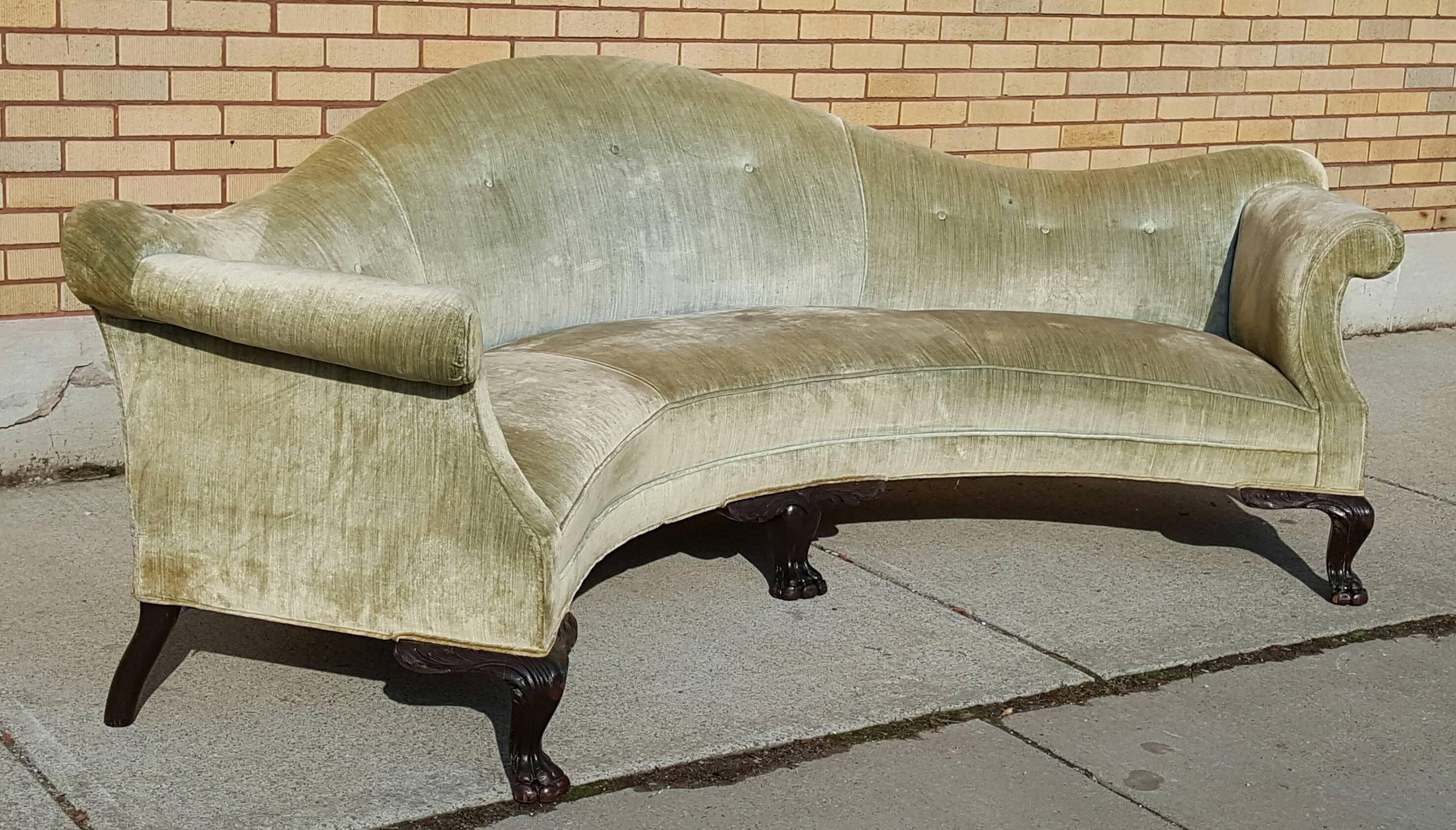 Early 20th Century Matching Pair of Unusual, Monumental Queen Anne Curved Sofas