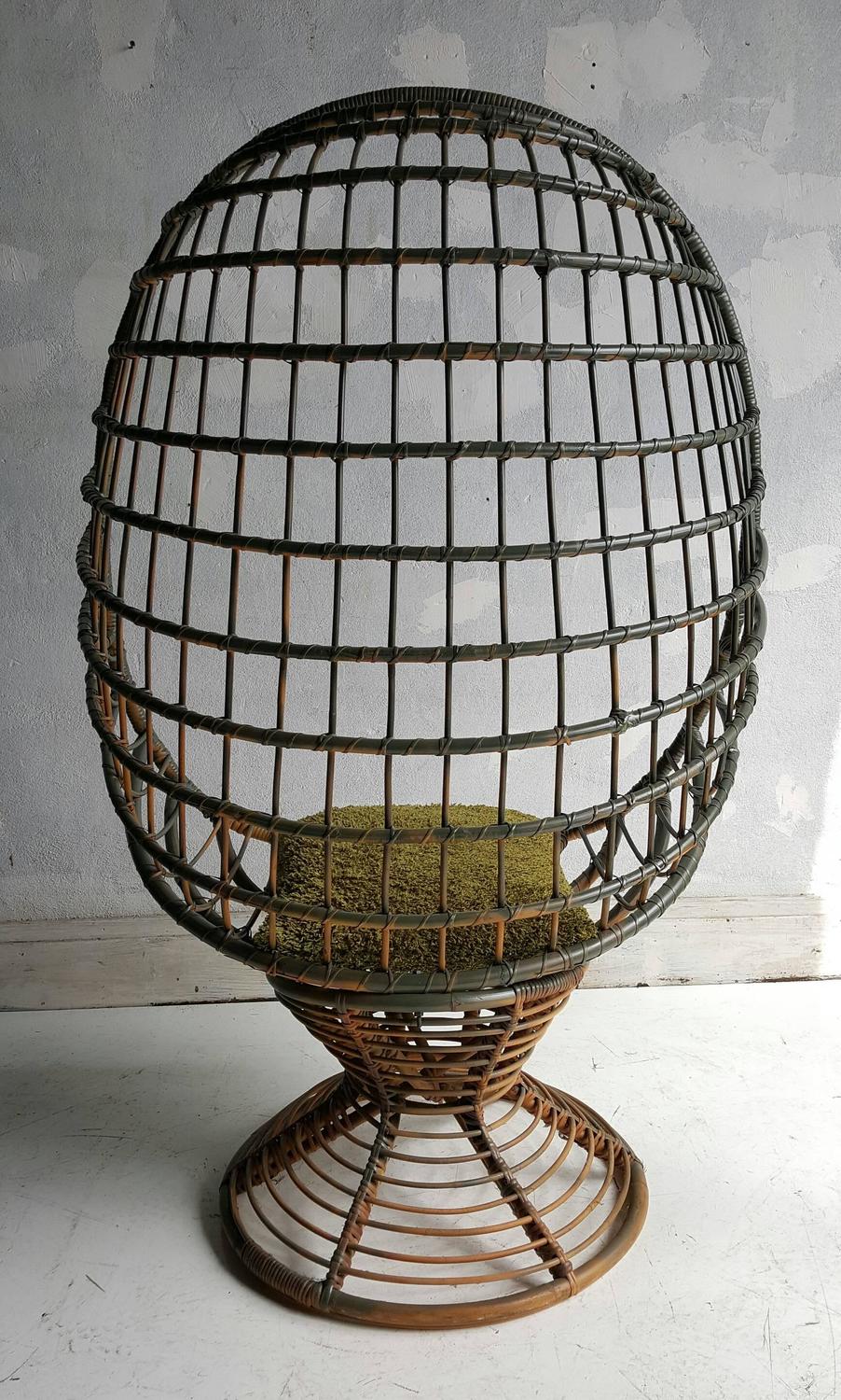 Bamboo and Cane Enclosed Egg Chair by Rohé Noordwolde, 1960s at 1stdibs