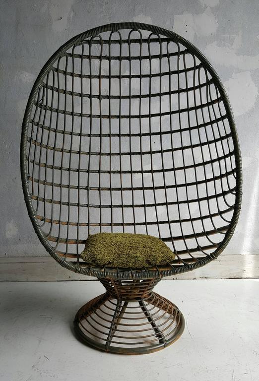 Bamboo and Cane Enclosed Egg Chair by Rohé Noordwolde, 1960s at 1stDibs