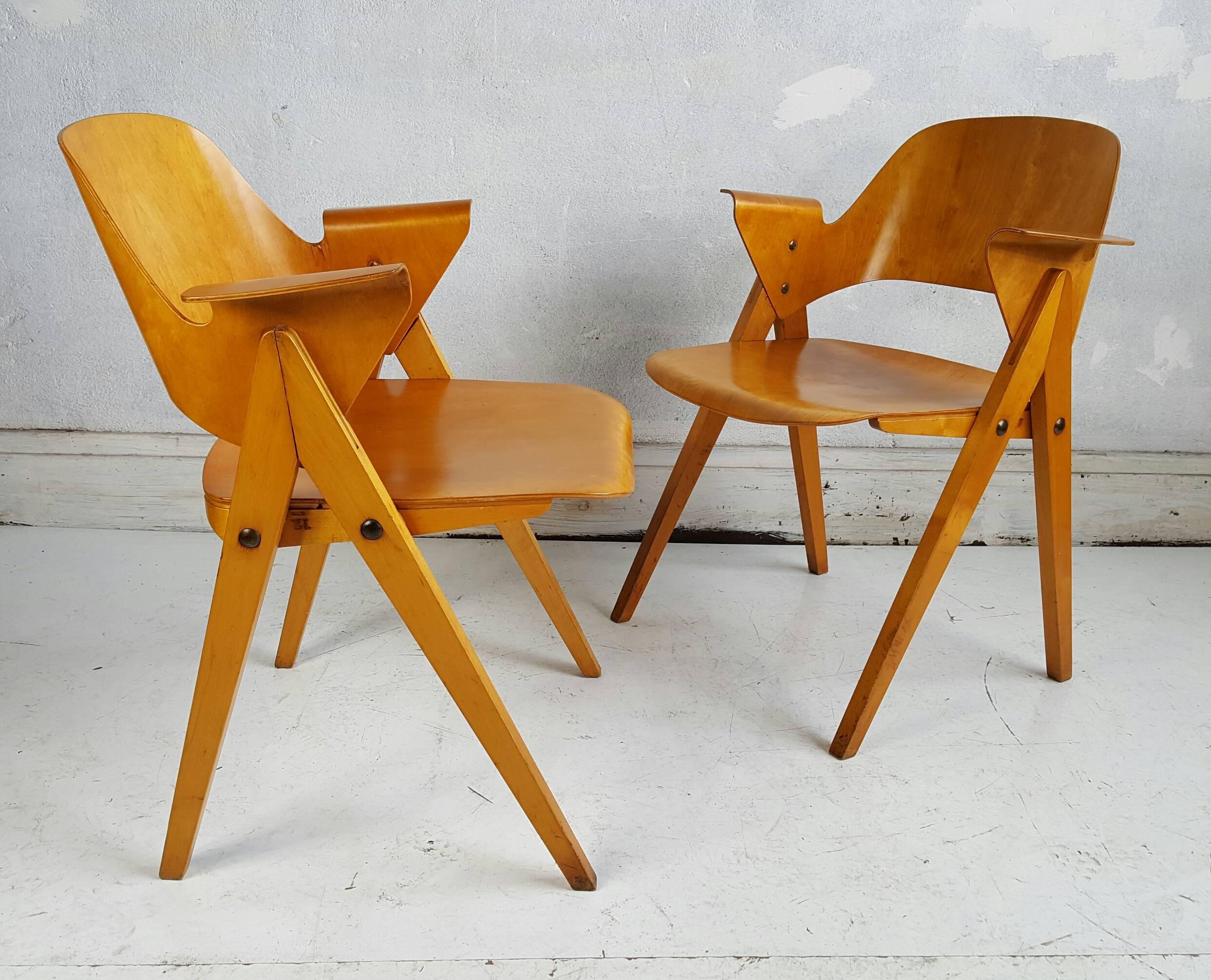 Mid-Century Modern Plywood Arm Chairs by Elias Svedberg, Nordiska Konipaniet, Sweden