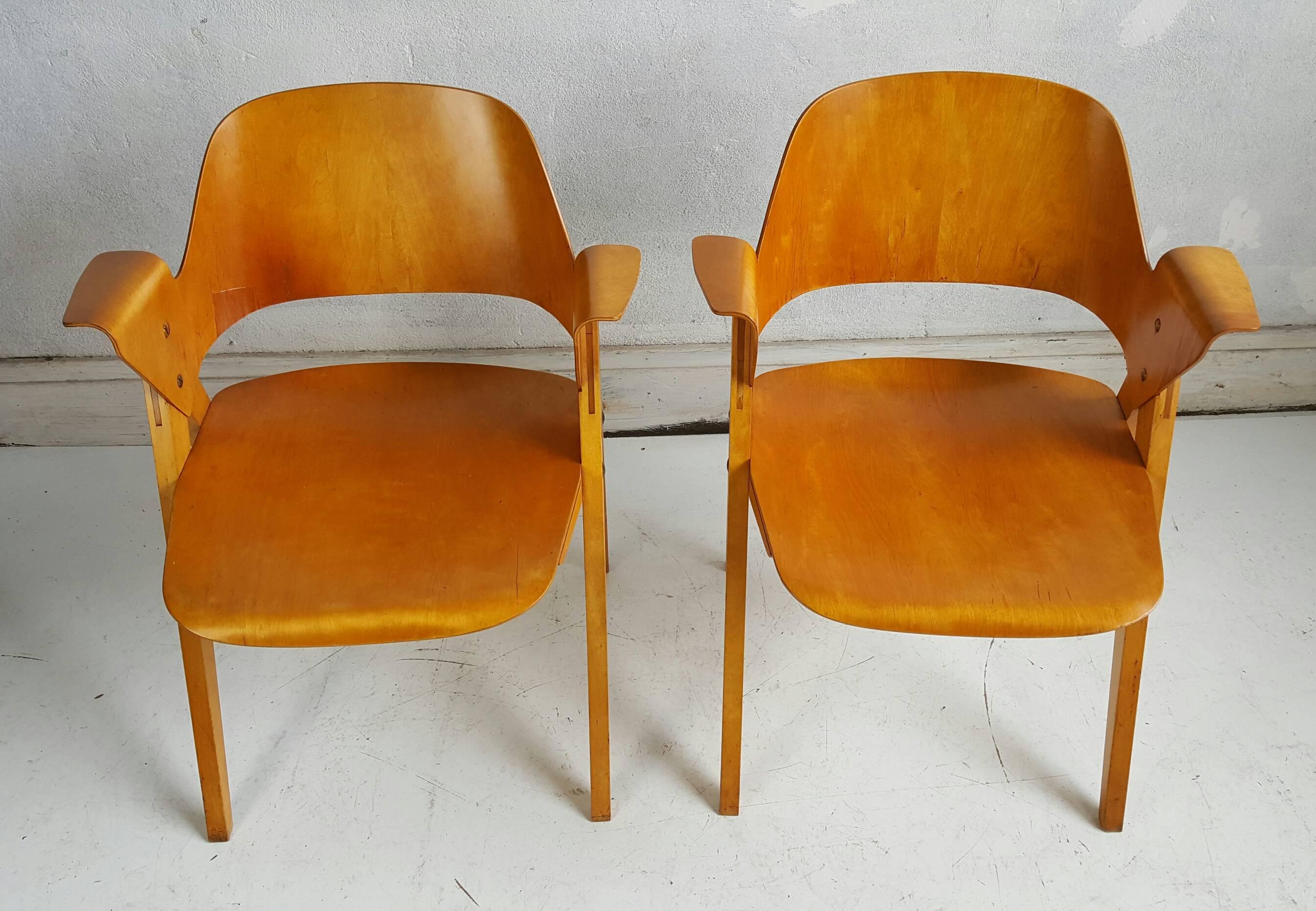 Laminated Plywood Arm Chairs by Elias Svedberg, Nordiska Konipaniet, Sweden