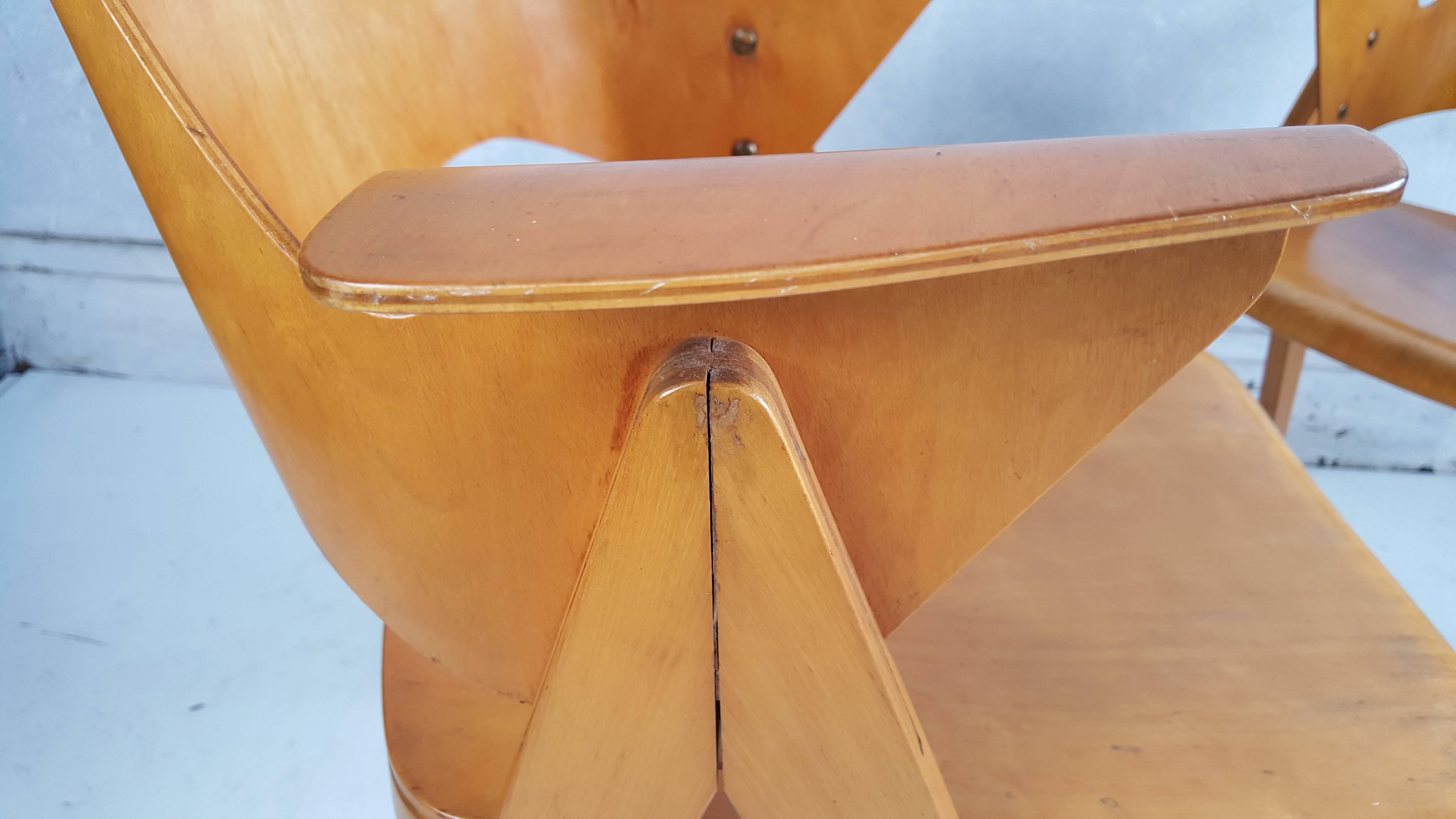 20th Century Plywood Arm Chairs by Elias Svedberg, Nordiska Konipaniet, Sweden