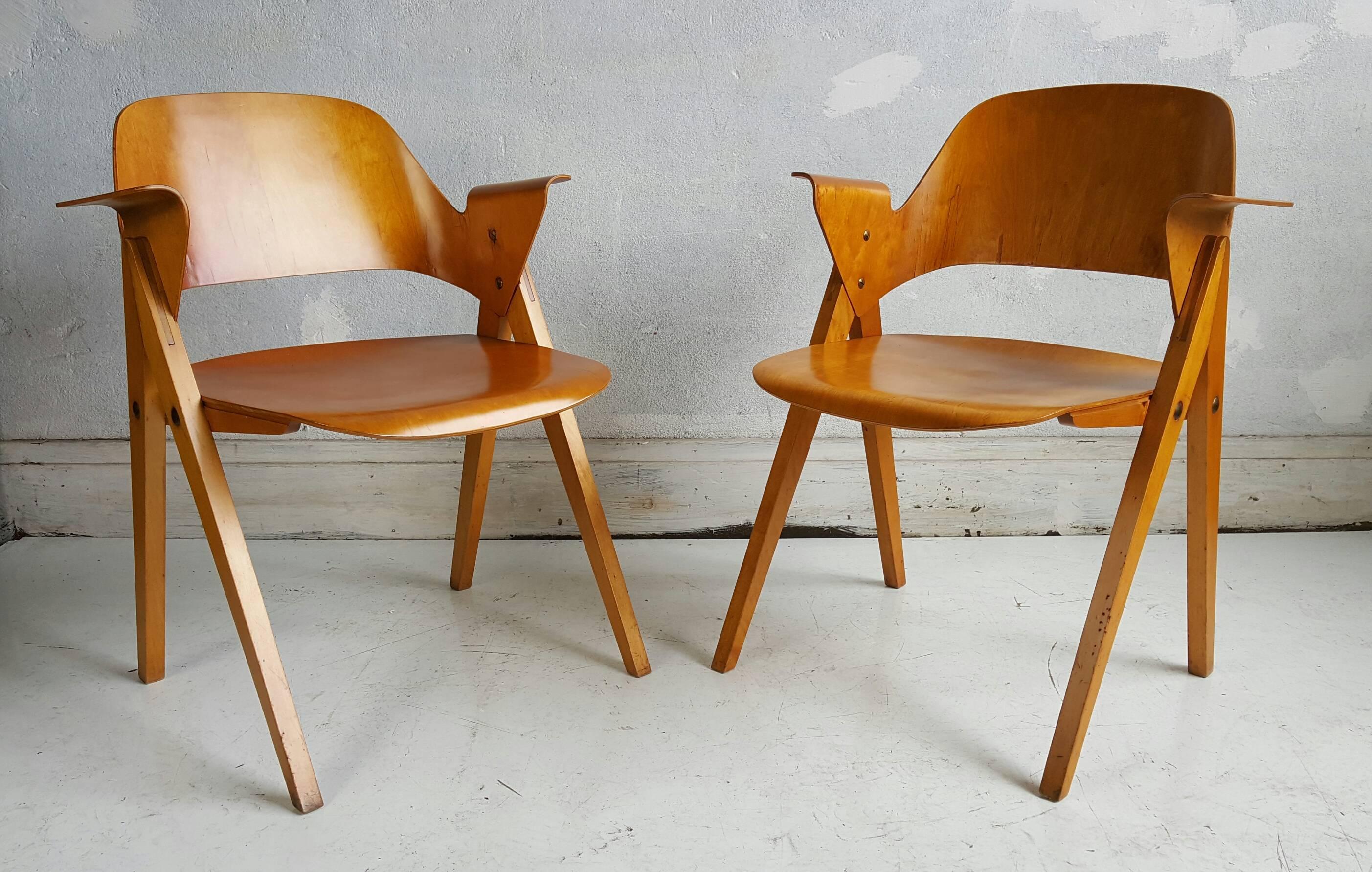 Birch Plywood Arm Chairs by Elias Svedberg, Nordiska Konipaniet, Sweden