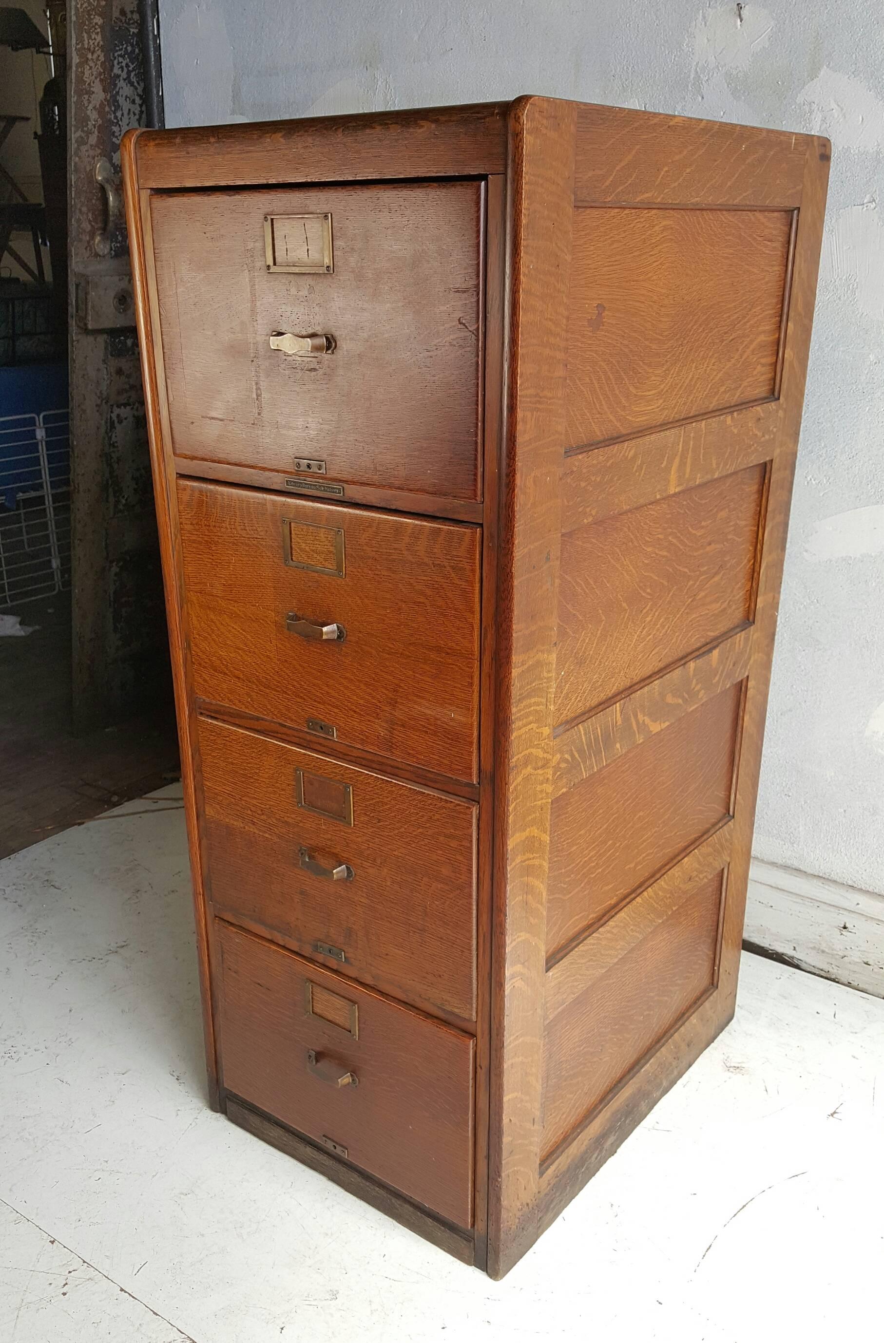 American Craftsman Classic Quartered Oak Four-Drawer File Cabinet, Finished Sides and Back