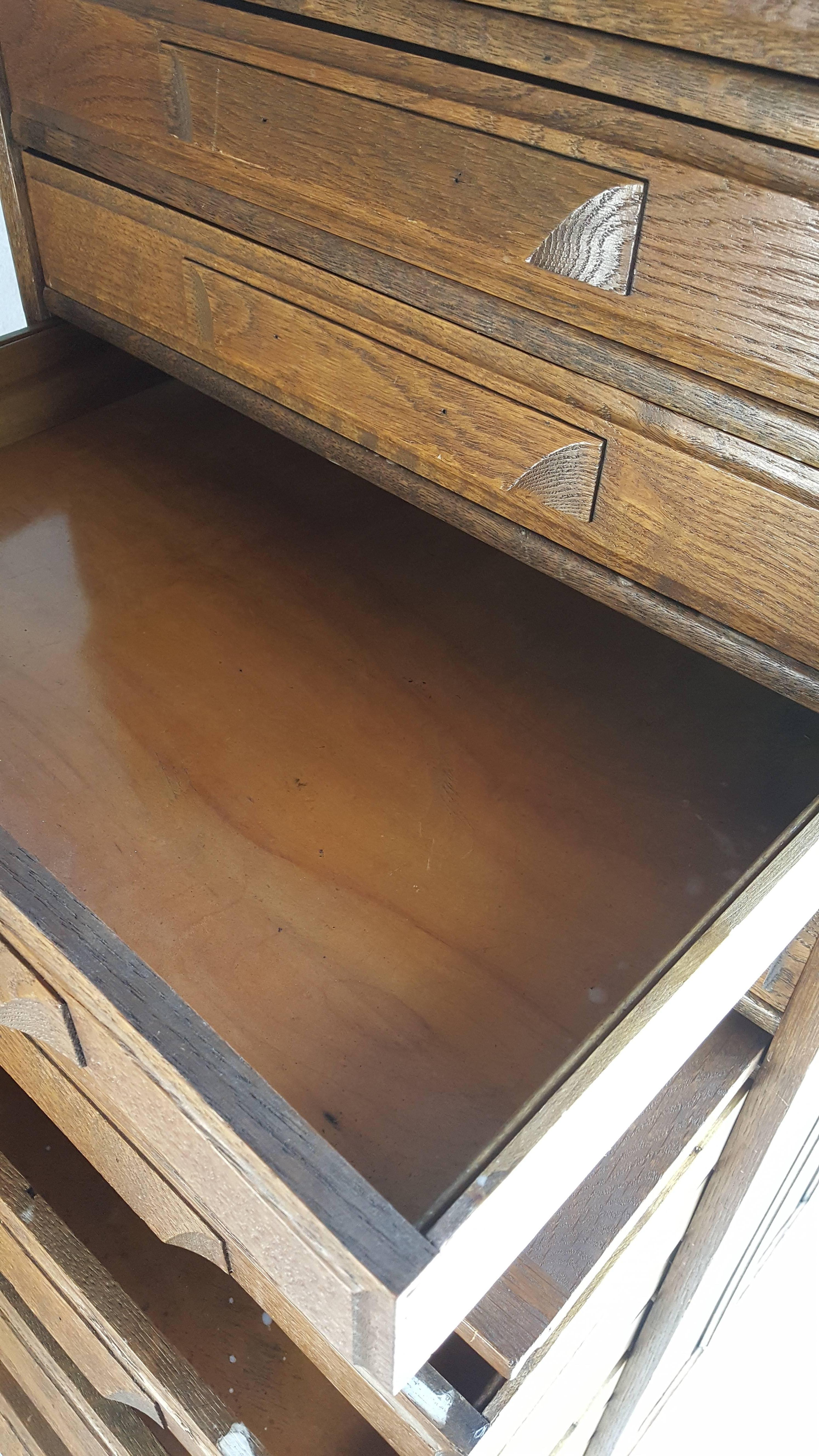 American  Oak Industrial 13 Drawer Flat File.Architects, , map.pull out writing tray