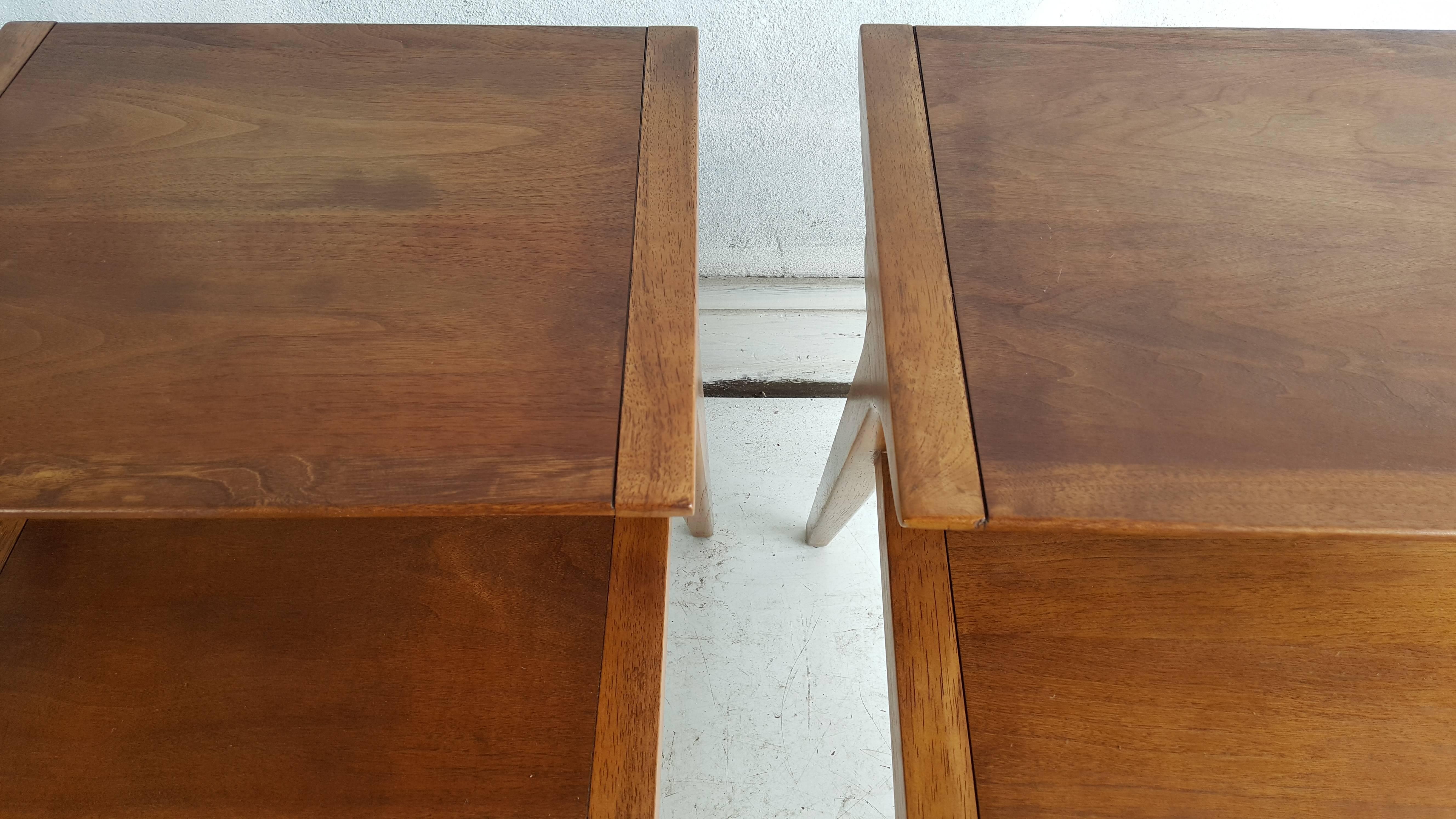 Mid-Century Modern Drexel Profile Walnut Step Tables by John Van Koert, Modernist
