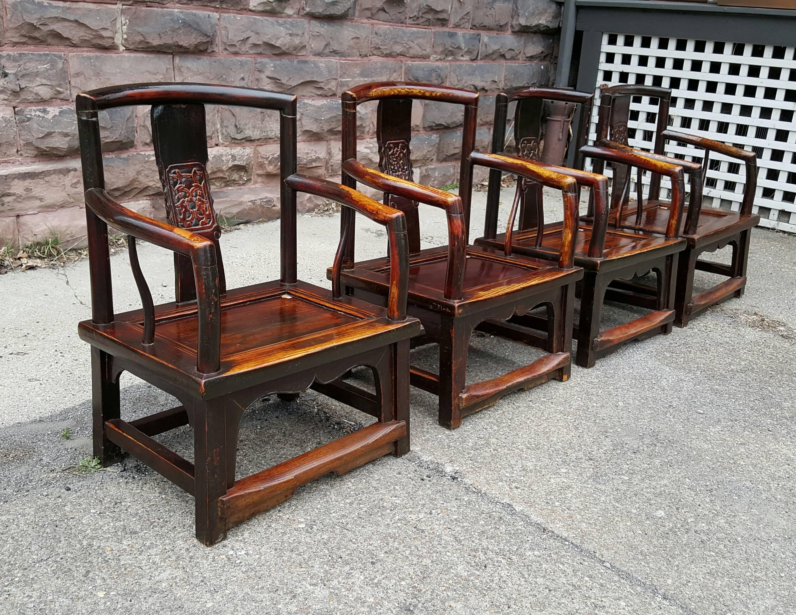 Set of Four Chinese Official's Chairs, Rosewood, Qing Dynasty, China In Distressed Condition For Sale In Buffalo, NY