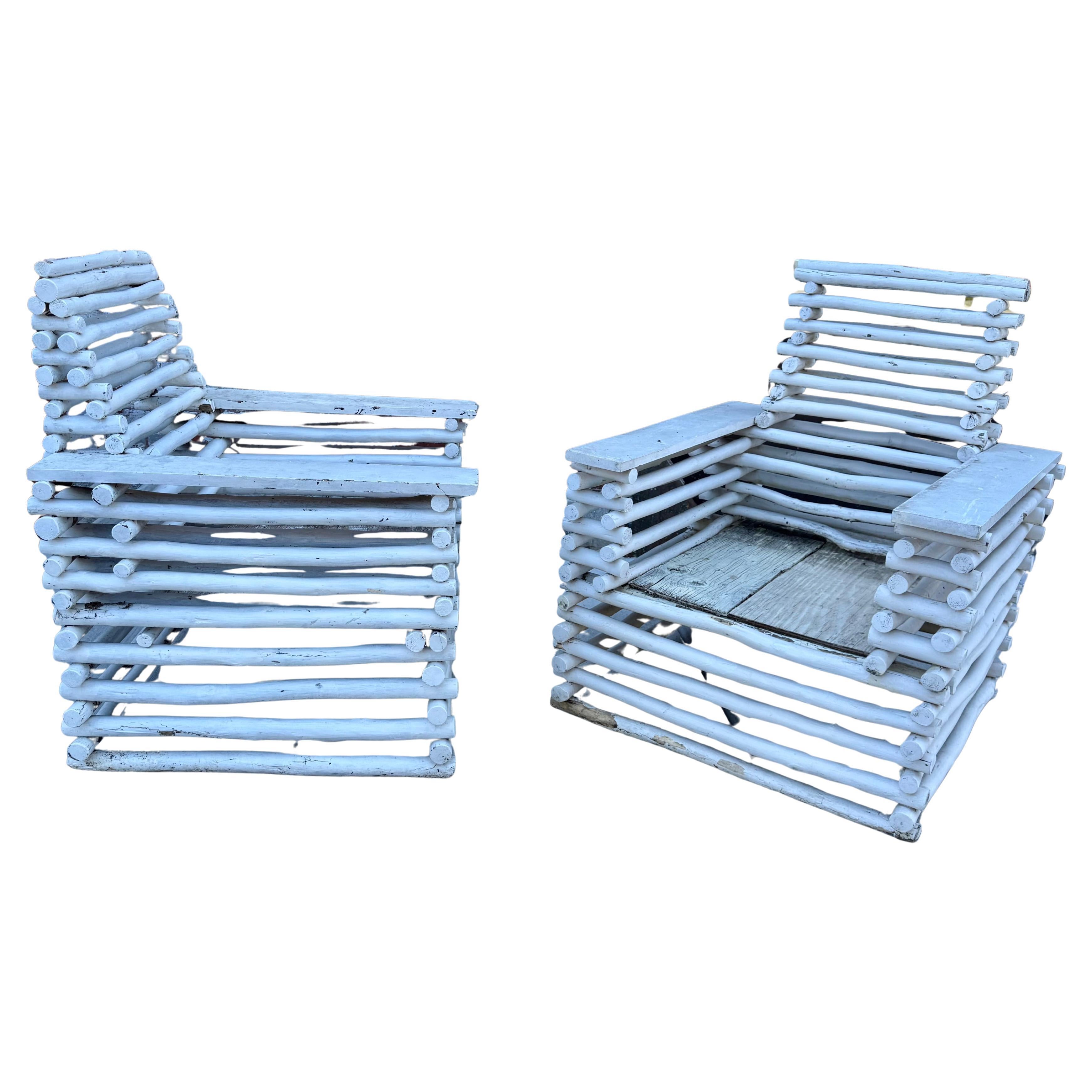 Architectural Stacked Twig (BRANCH)  Adirondak Lounge Arm Chairs For Sale
