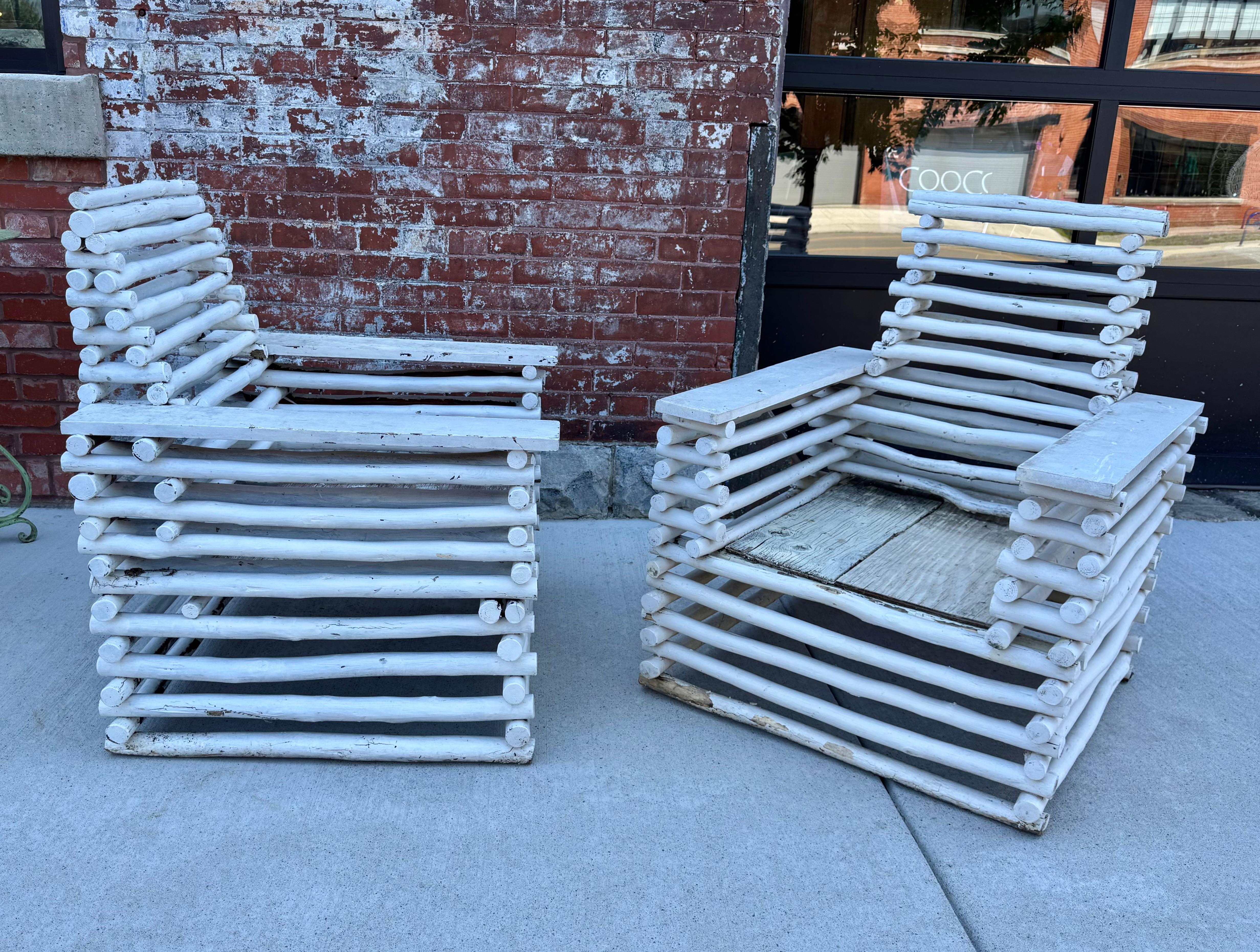 Architectural Stacked Twig (BRANCH)  Adirondak Lounge Arm Chairs For Sale 2