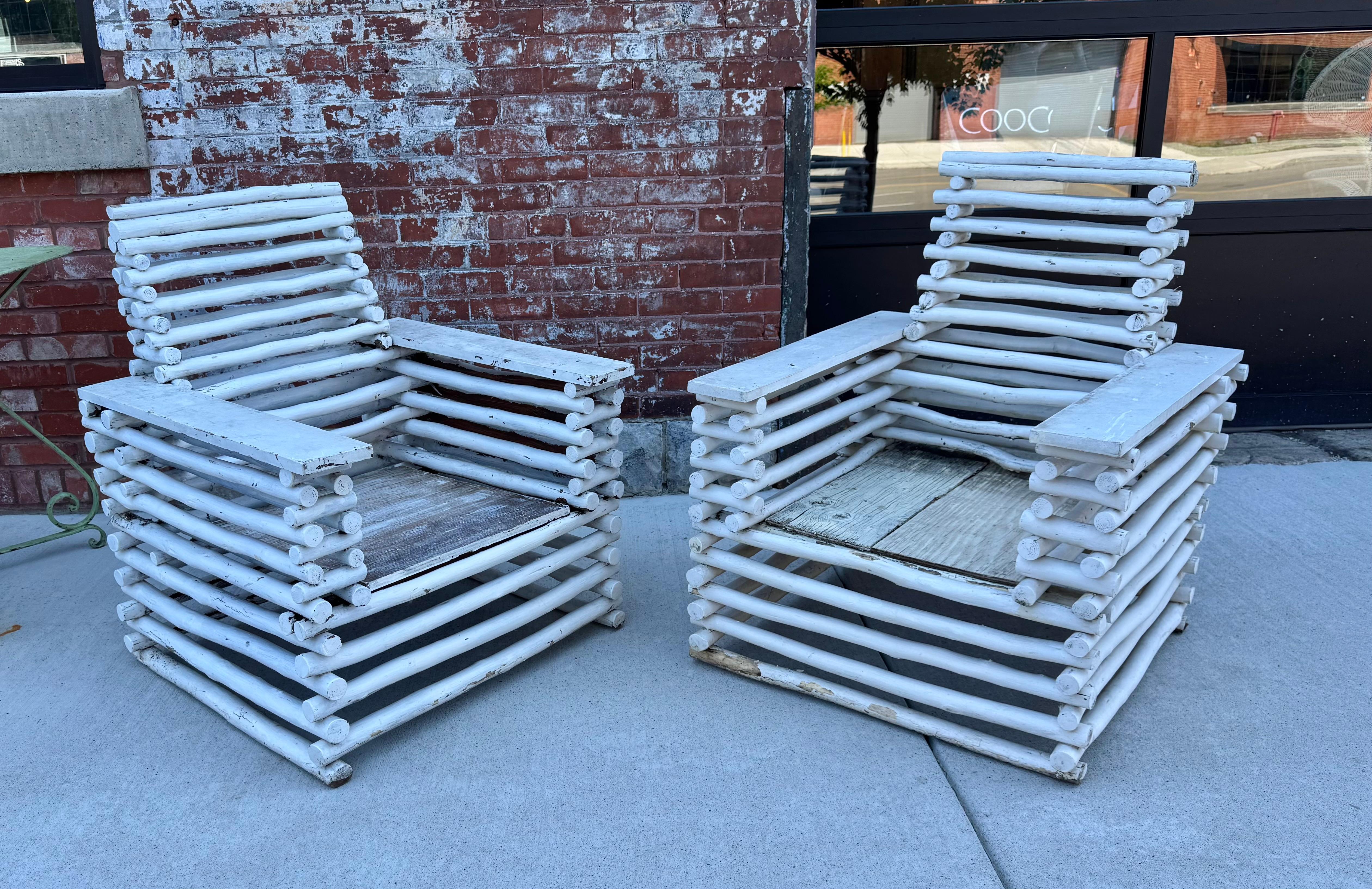 Architectural Stacked Twig (BRANCH)  Adirondak Lounge Arm Chairs For Sale 4
