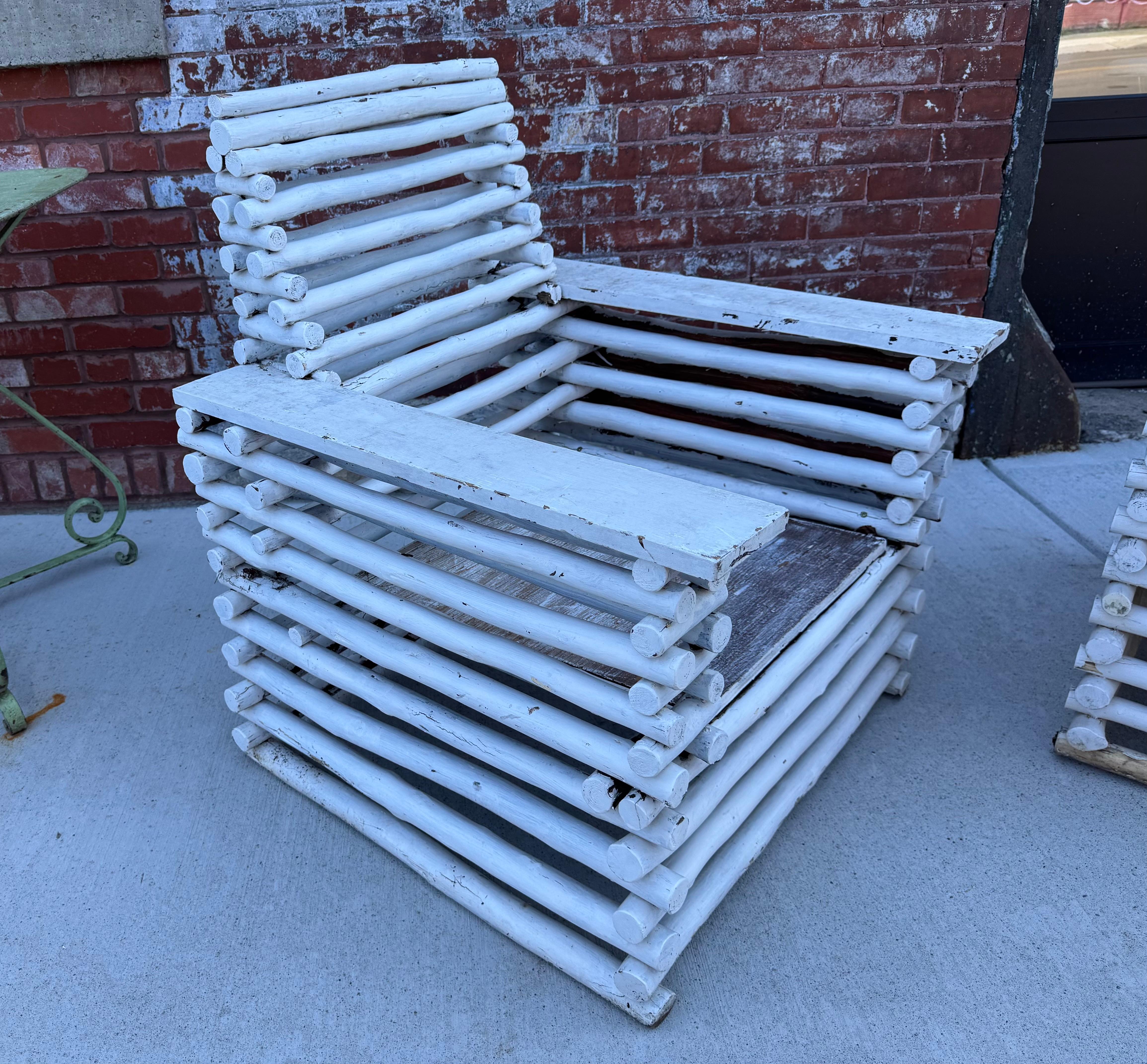 Architectural Stacked Twig (BRANCH)  Adirondak Lounge Arm Chairs For Sale 3