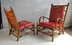 Pair of Rustic Deco Stick Wicker, Split Reed Chairs Attributed to Ypsilanti Reed