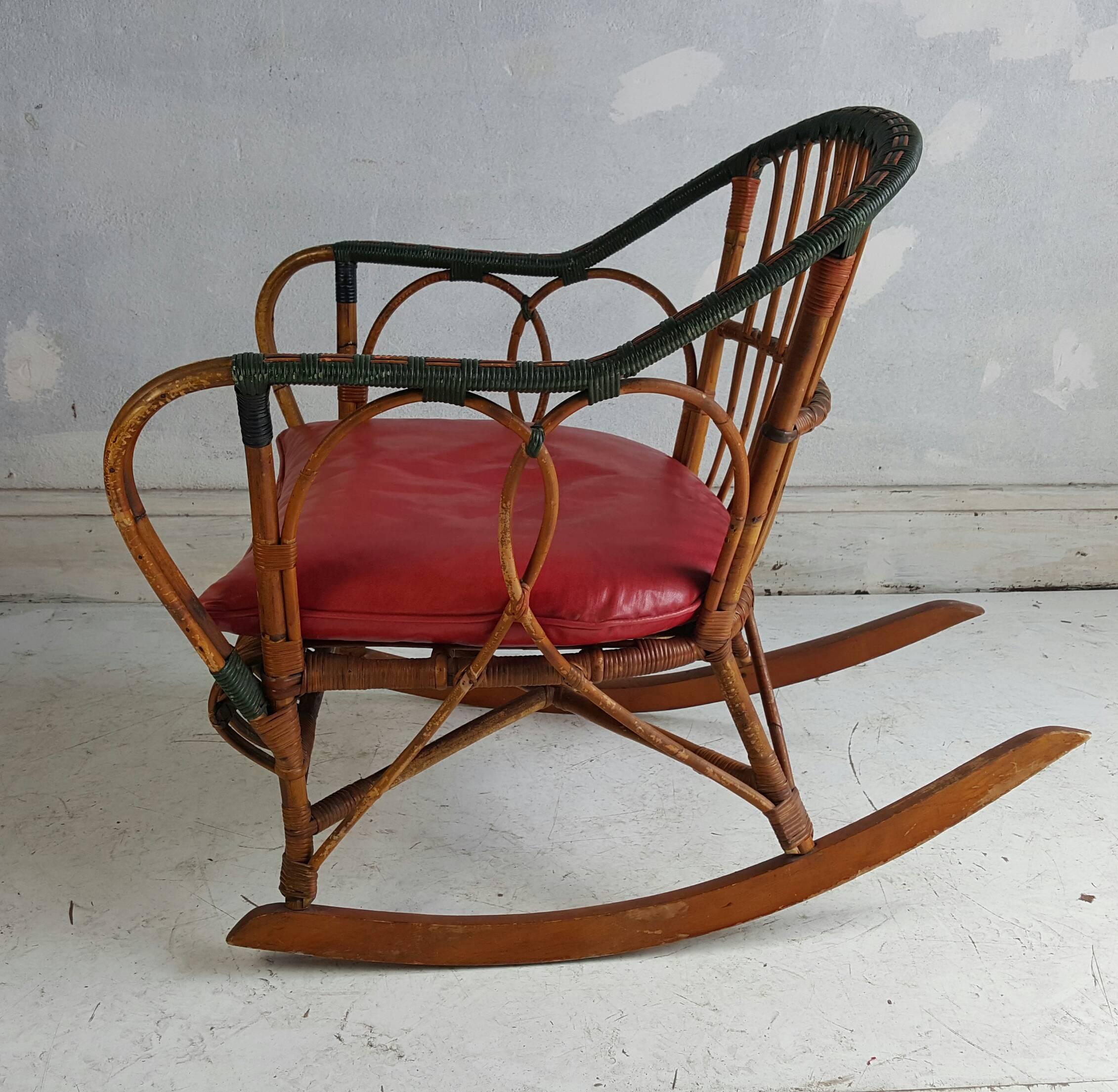 Mid-20th Century Unusual Stick Wicker, Split Reed Rocking Chair Ypsilanti Reed