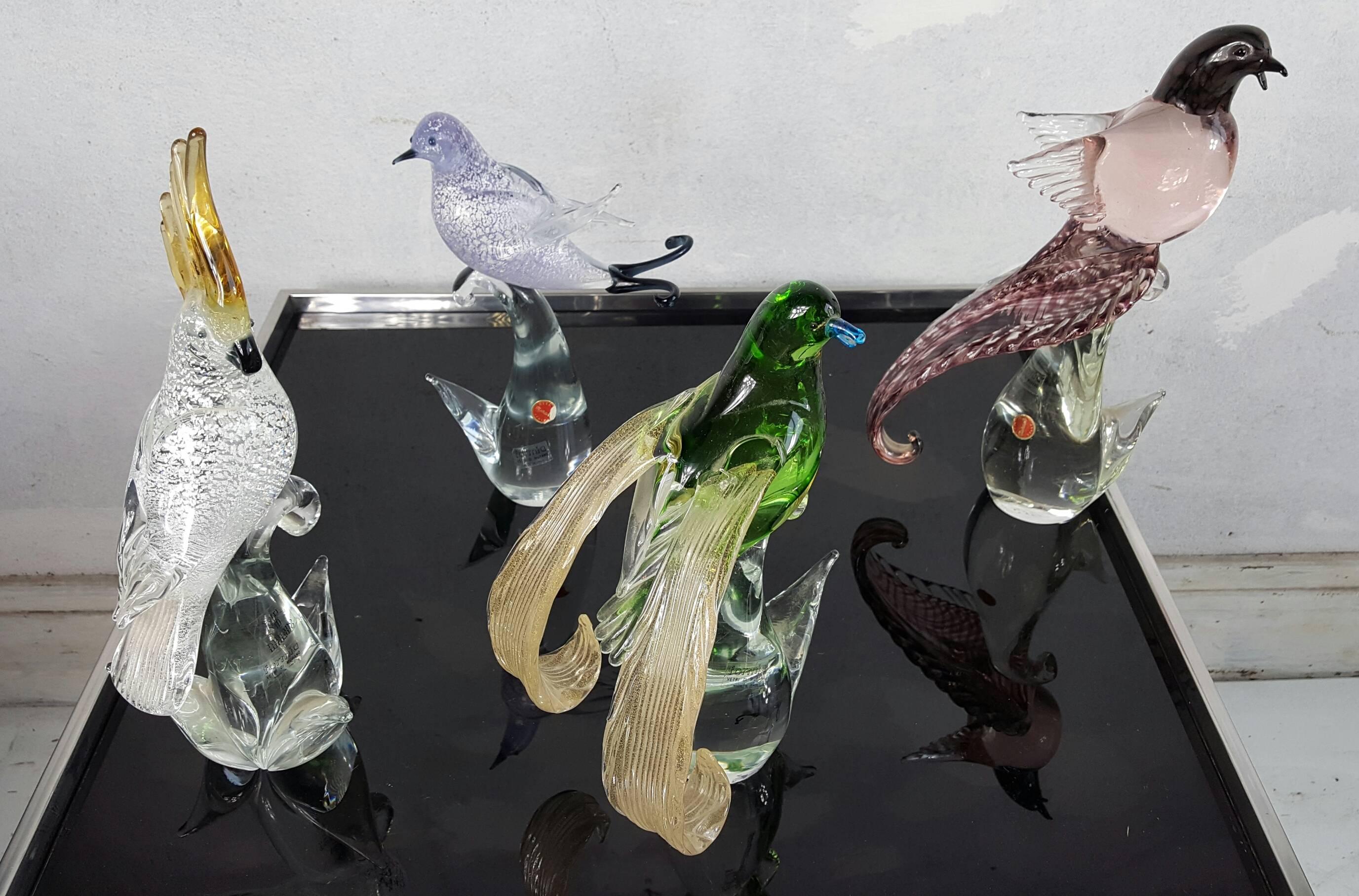 Italian Murano Glass Bird Collection 'Four' Formia, Vetri Di Murano